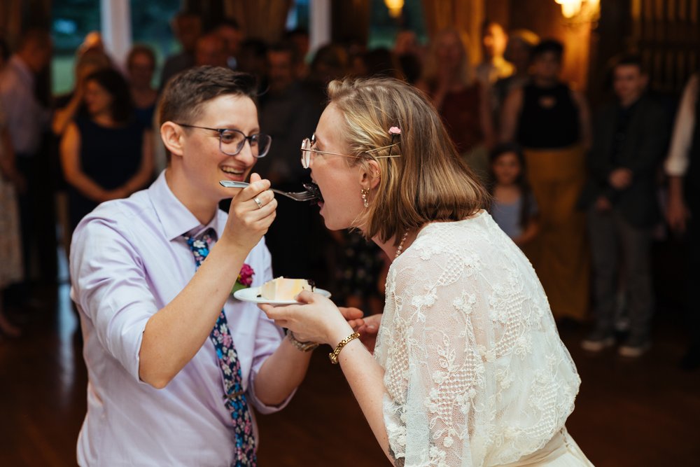  queer and nonbinary wedding couple at Endicott Estate in Massachusetts  