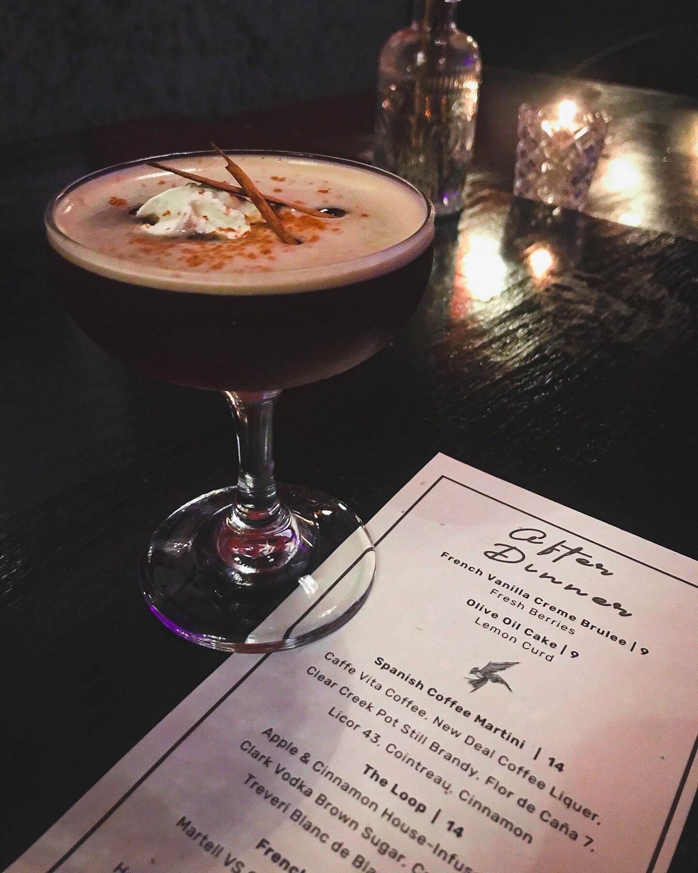 A cocktail hold you over until the weekend. ✨

Spanish Coffee Martini |

Caffe vita coffee, new deal coffee liqueur, clear creek pot still brandy, flor de ca&ntilde;a 7, licor 43, chocolate bitters, cointreau, whipped star, cinnamon.

#mixology #cock