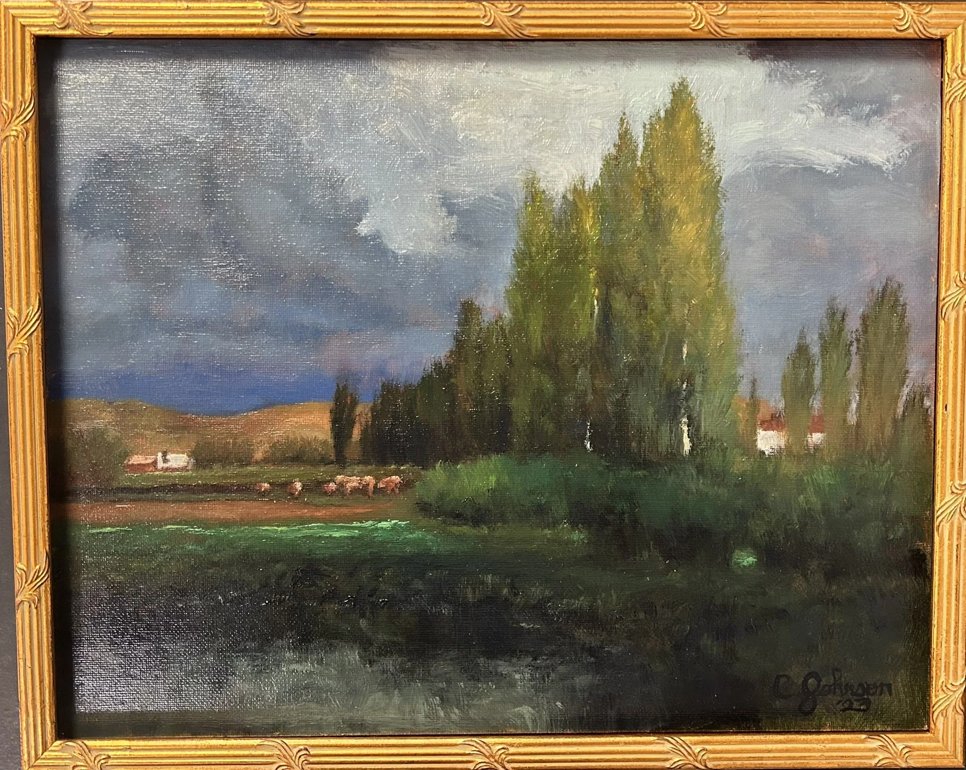 Landscape after Inness, 11" x 14" oil on canvas panel - $600 (with frame)