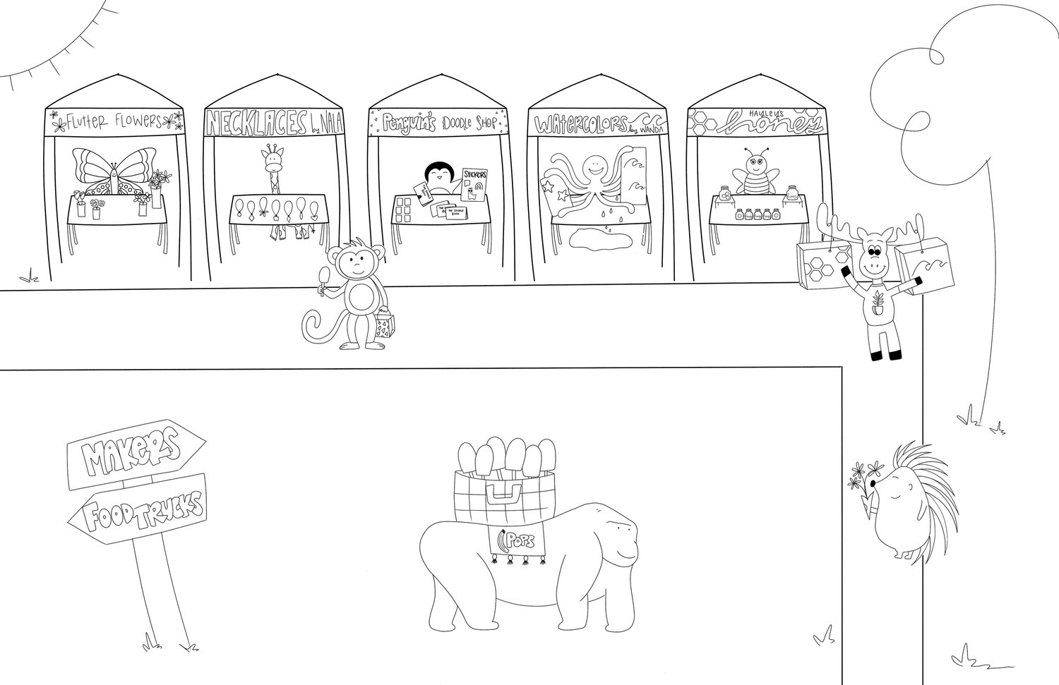 Market Pop-Up Party Coloring Page
