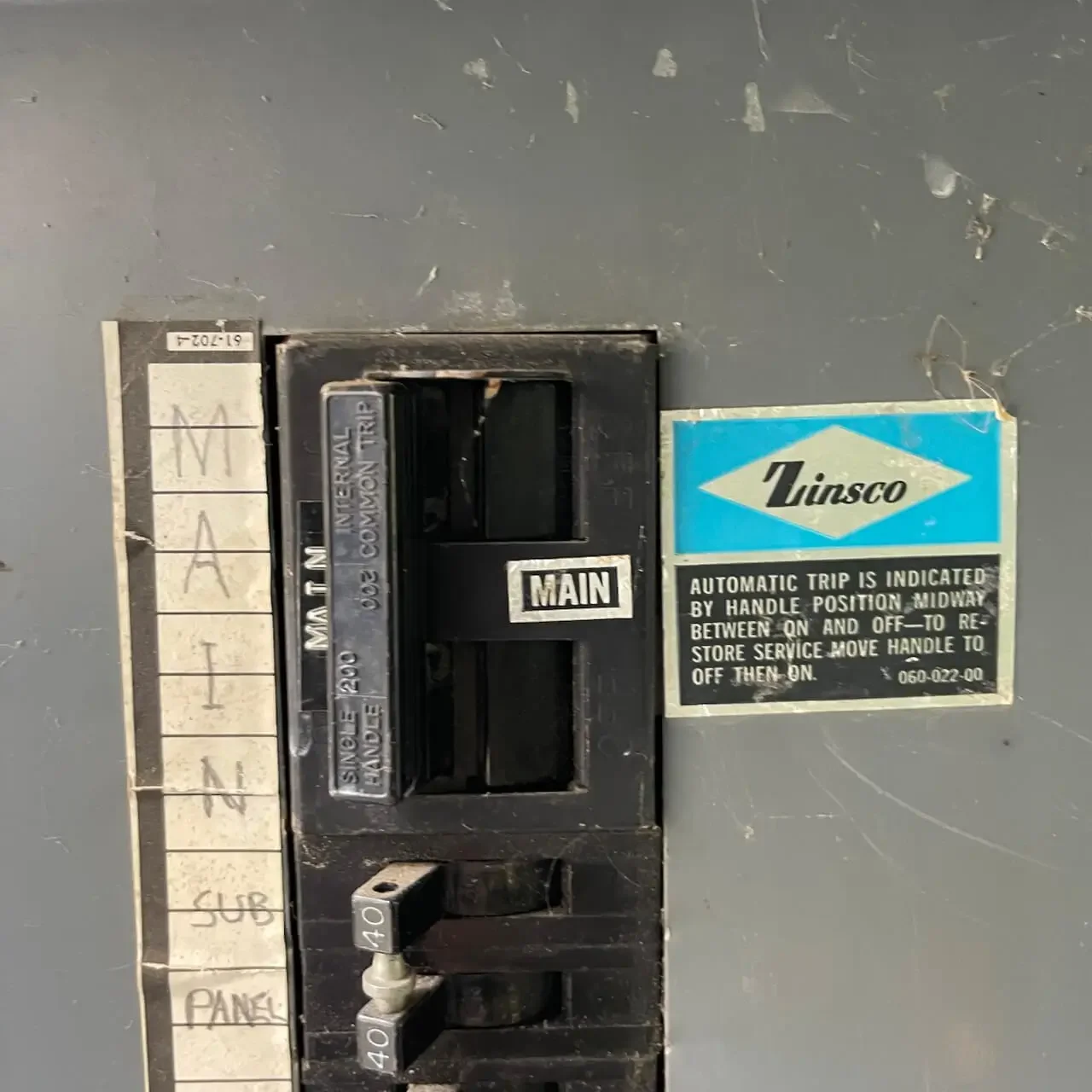 Zinsco Panel Main Breaker