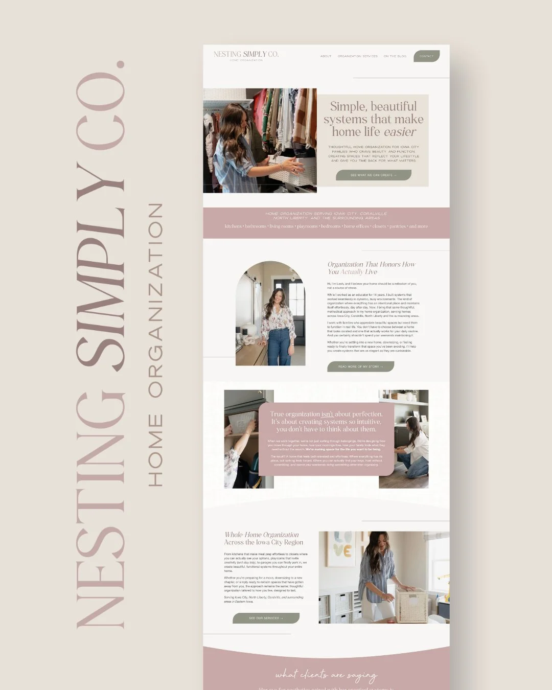 Let's all just take a moment to bask in the beauty of the branding and site build for @nestingsimplyco 🥰 Simple, elegant and elevated -- exactly the type of organization style that Leah brings to each of her clients' homes in the Iowa City area! 

T