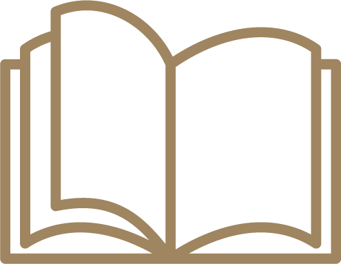 Outline of an open book with blank pages.