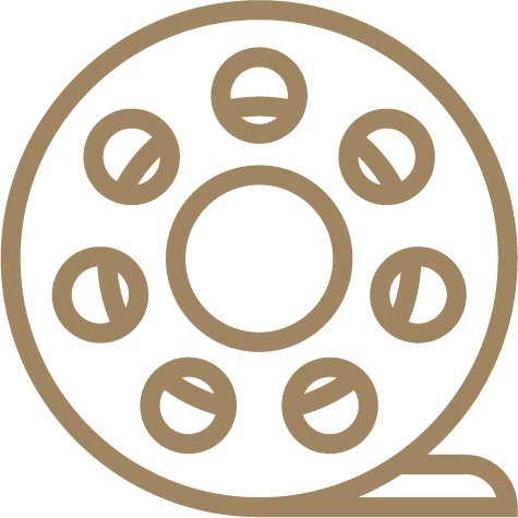 A simple illustration of a film reel.