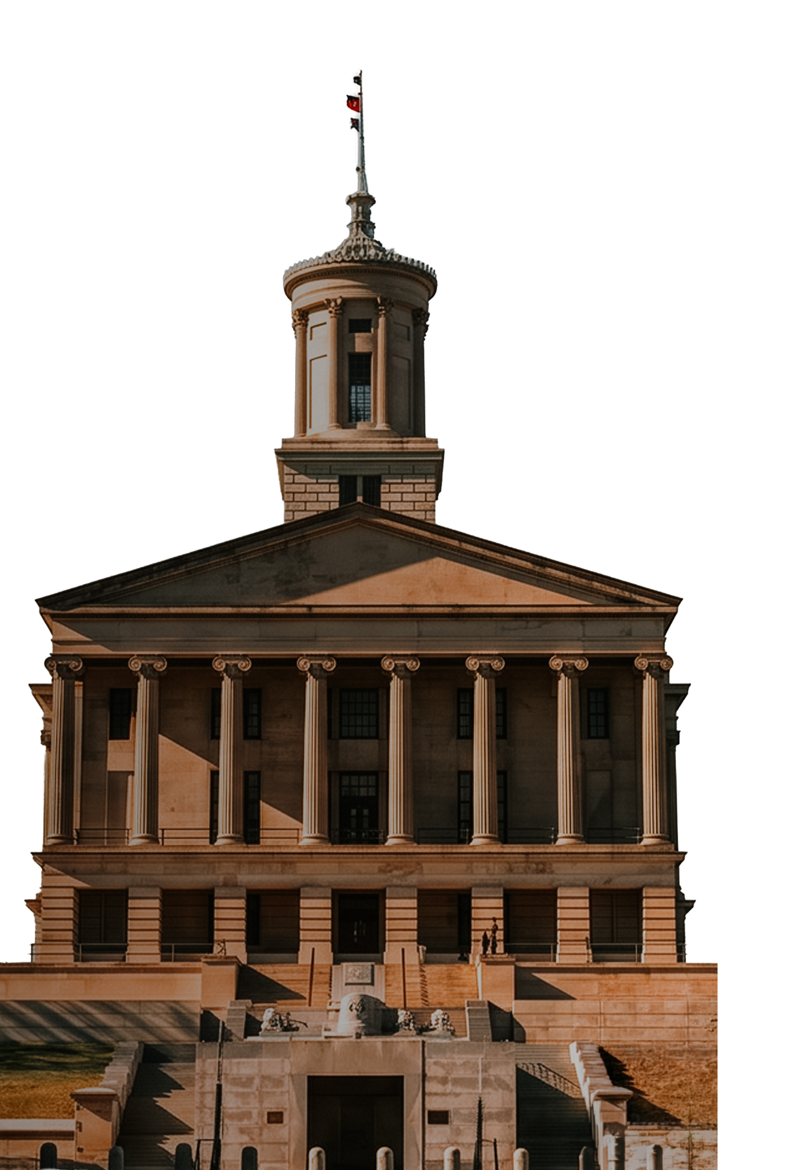 Cutout of the Tennessee State Capitol building at sunset
