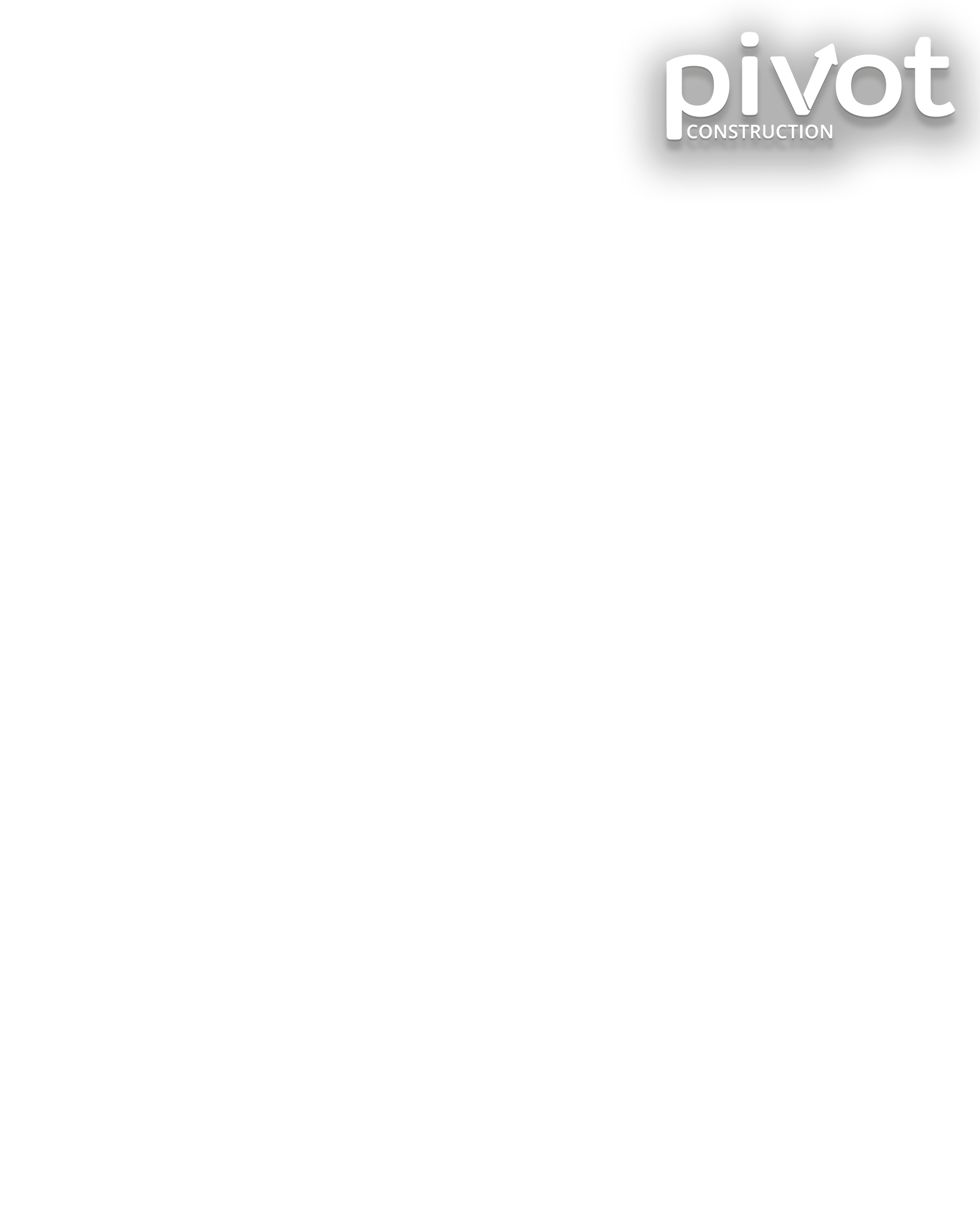 Black background with a white logo in the top right corner that reads 'pivot CONSTRUCTION'.