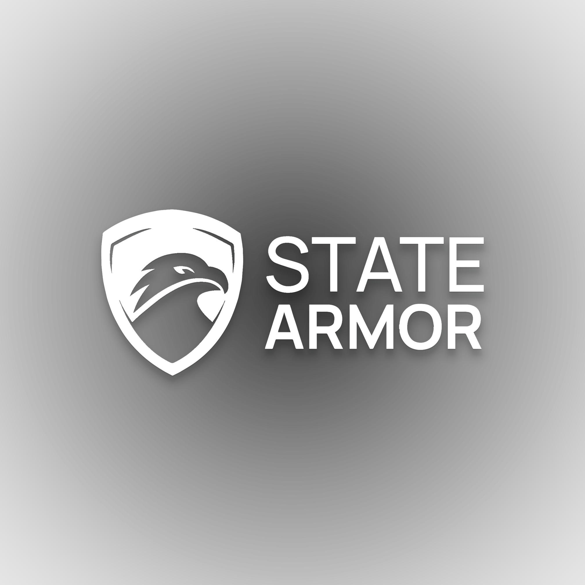 White logo of State Armor on a black background