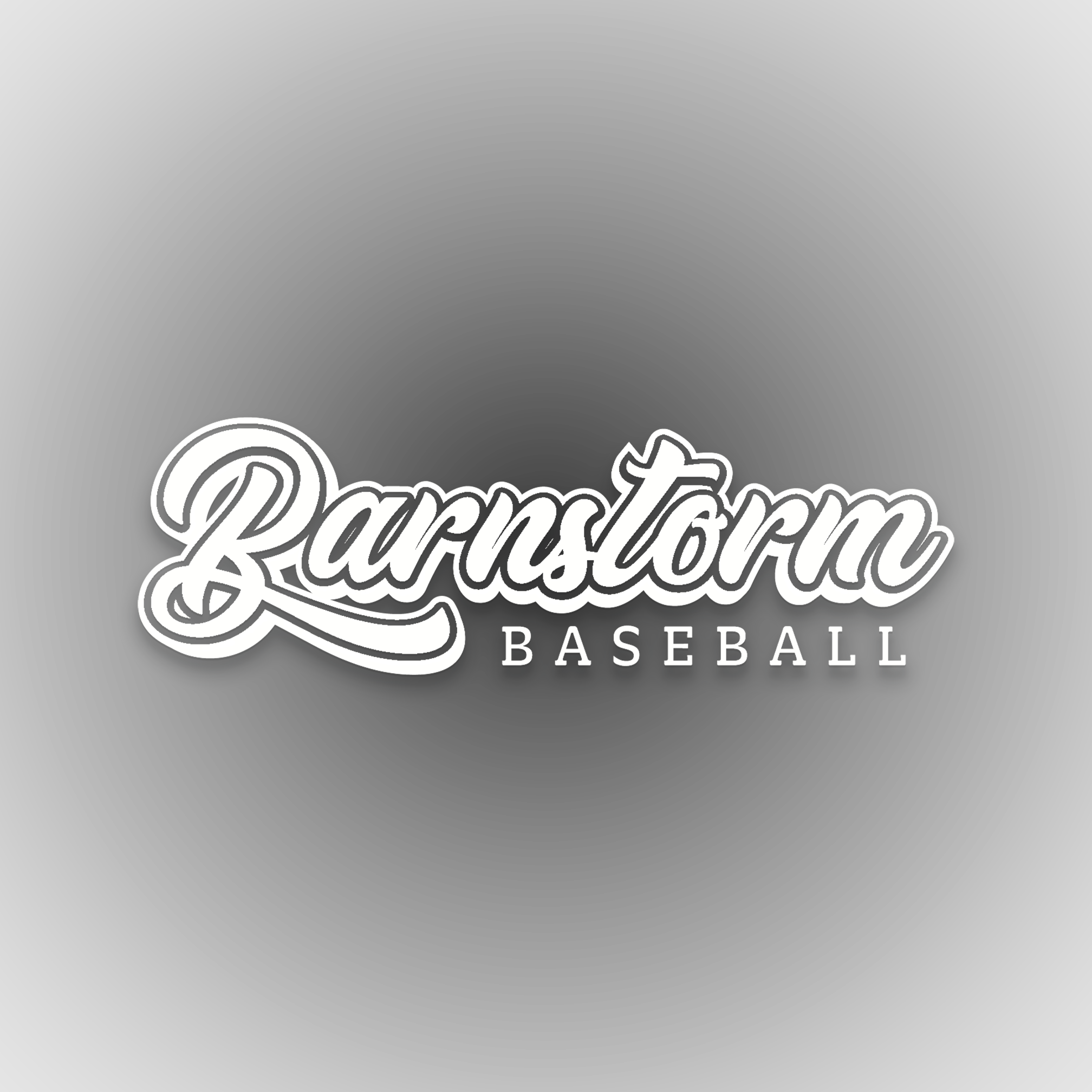 White logo of Barnstorm Baseball on a black background