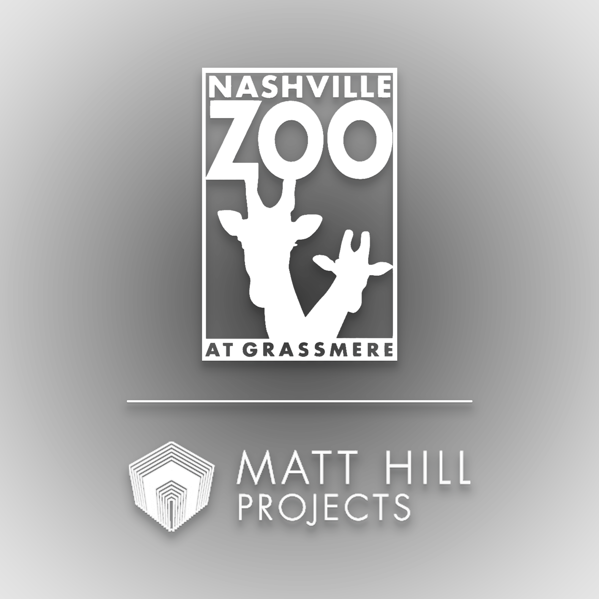White logo of Nashville Zoo at Grassmere and Matt Hill Projects on a black background