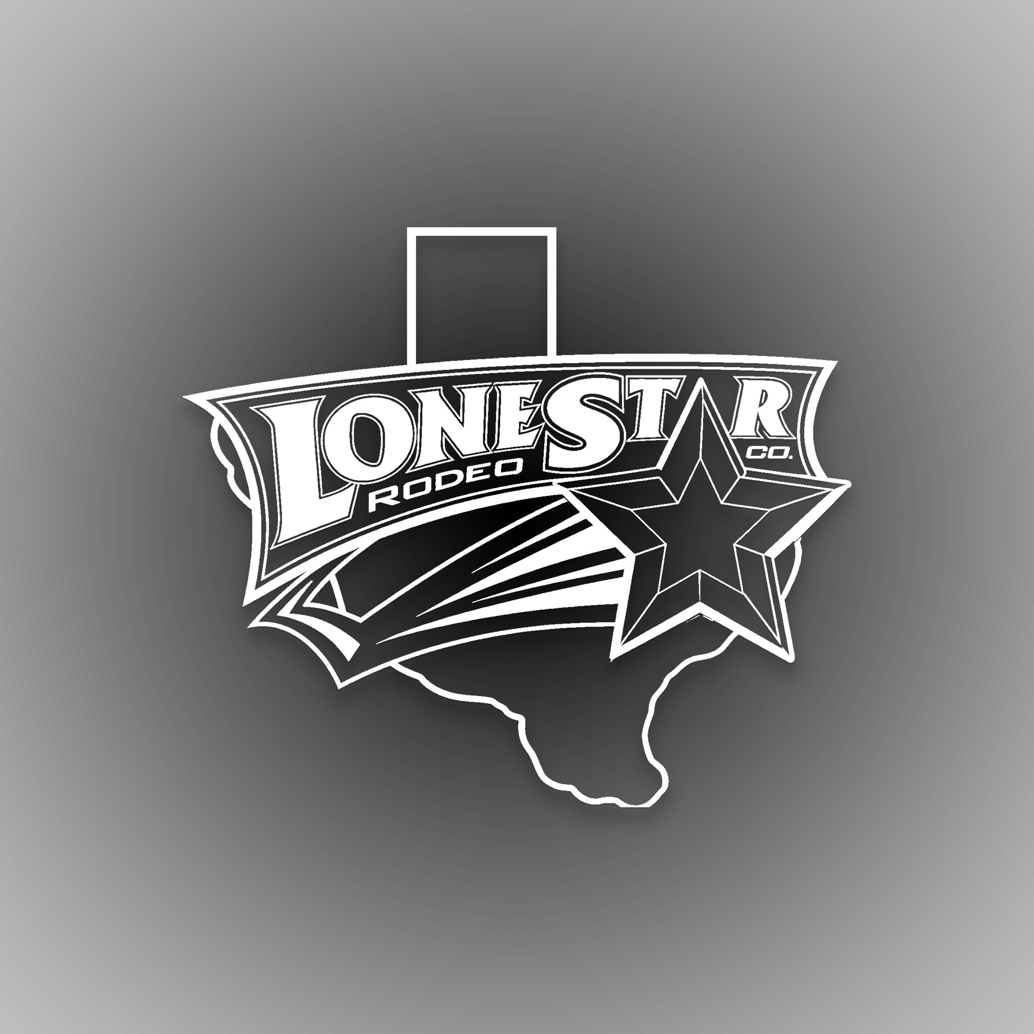 White logo of Lone Star Rodeo Co. on a black background