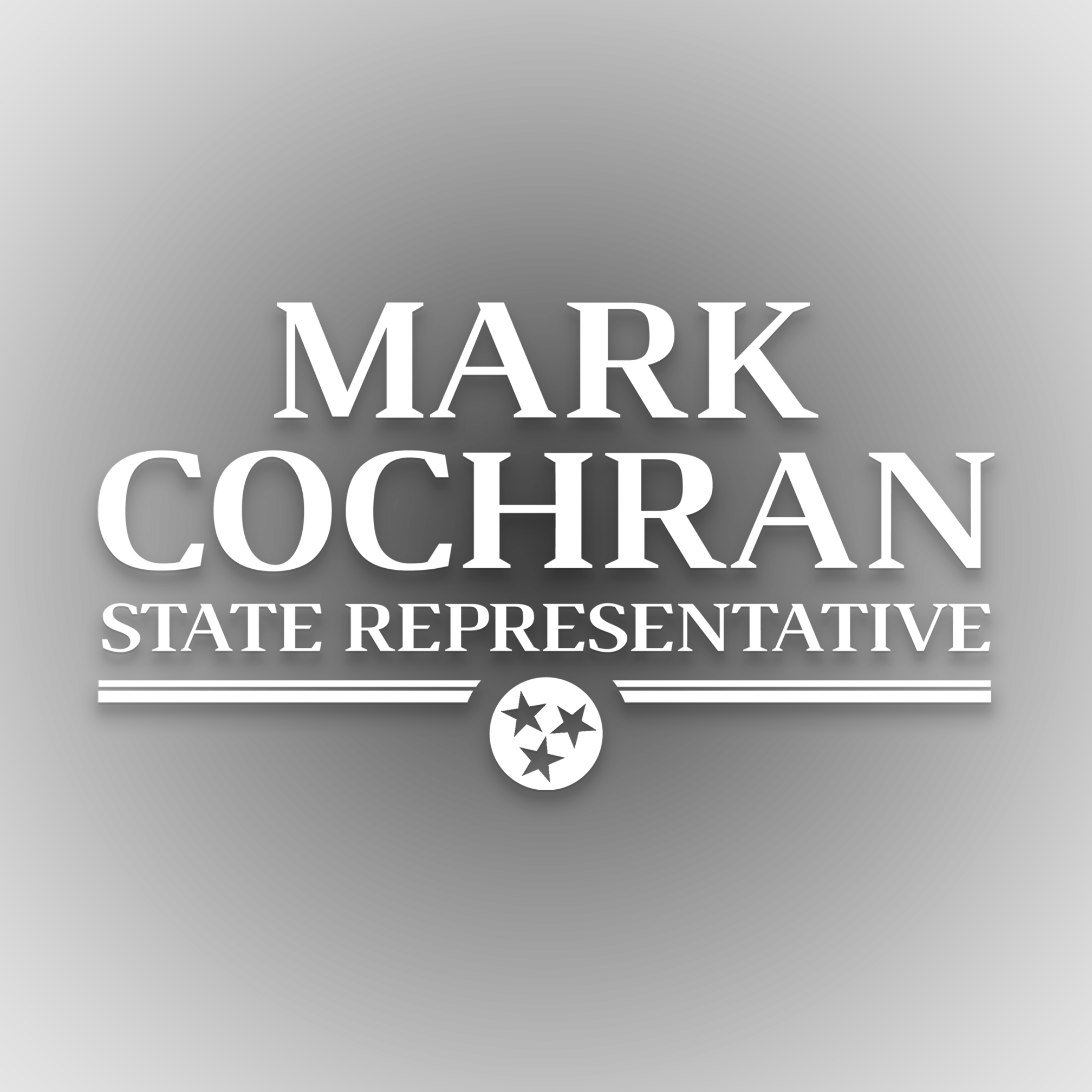 White logo of Mark Cochran State Representative on a black background