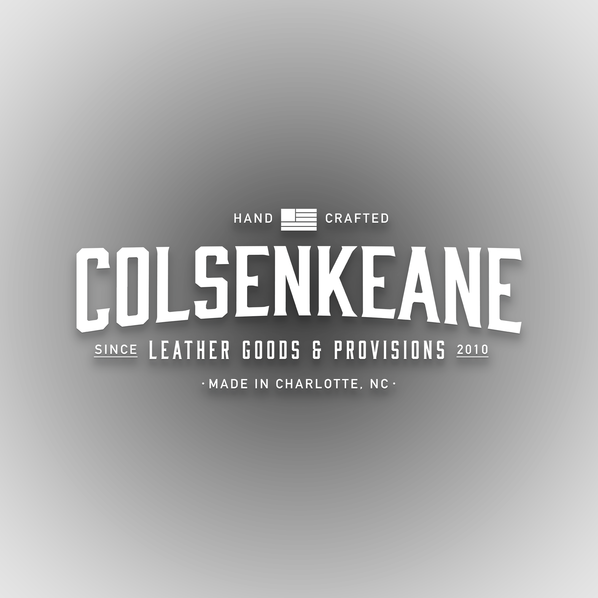 White logo of ColsenKeane Leather Goods & Provisions on a black background