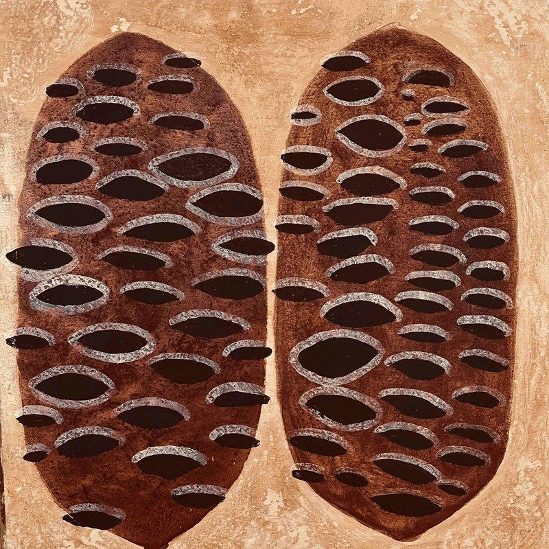Virginia Ward, Banksia Pair, 2022, resin and earth pigment on wood, 52 x 42.5 x 6.5cm.jpg