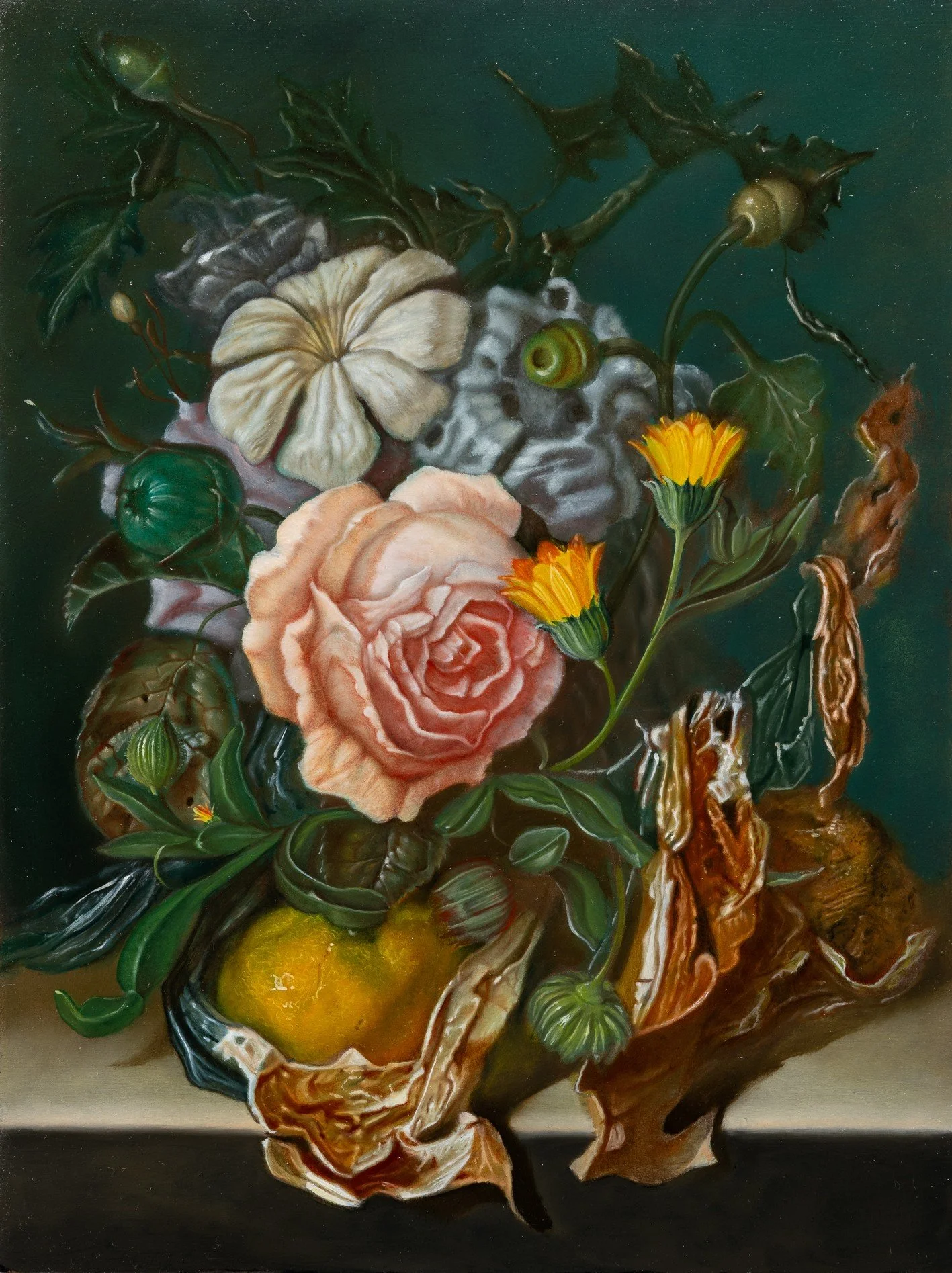 Decomposition with Barber Rose, Calendula, Yuzu, Psychodigital Refuse