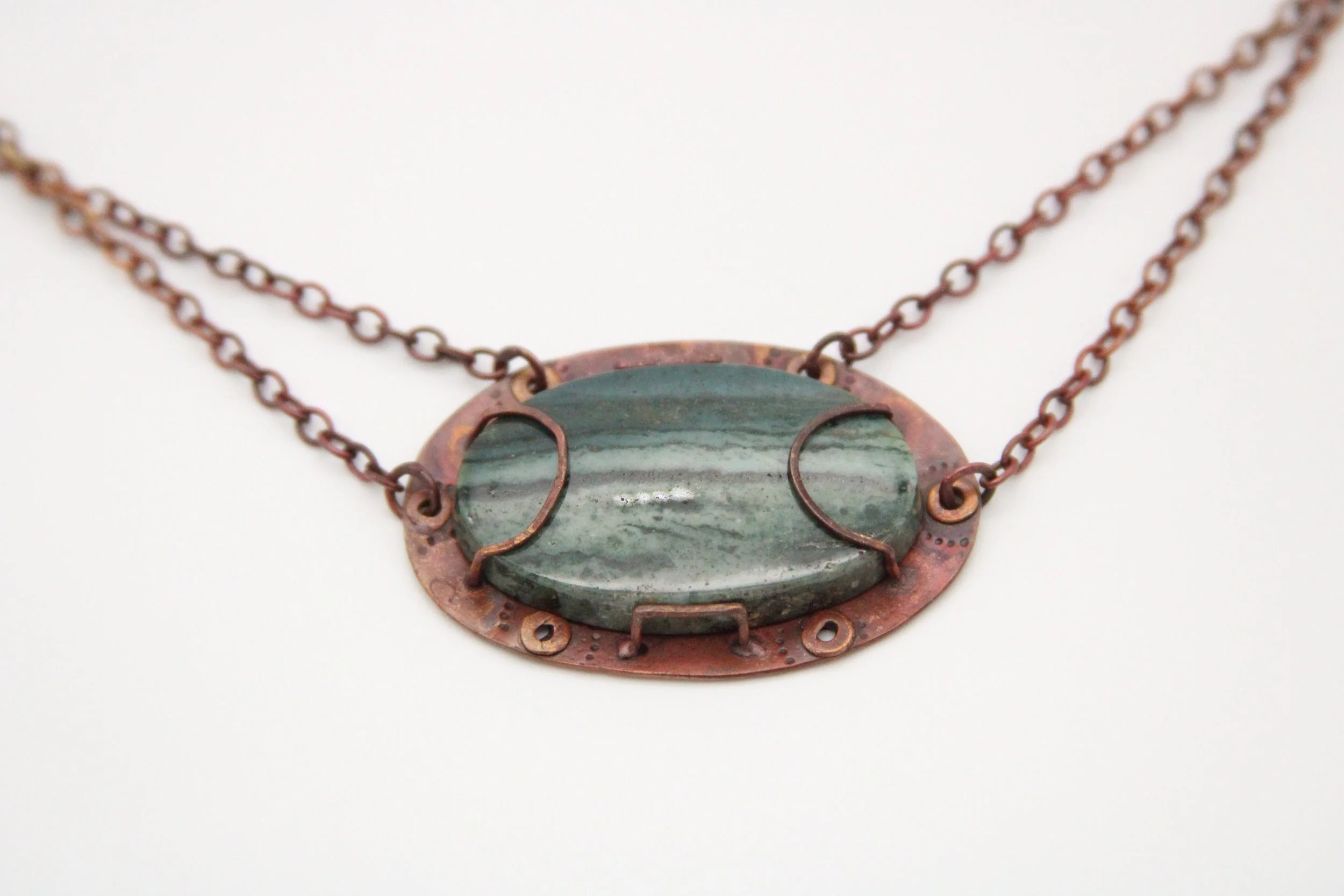 Copper Porthole Green Jasper Necklace