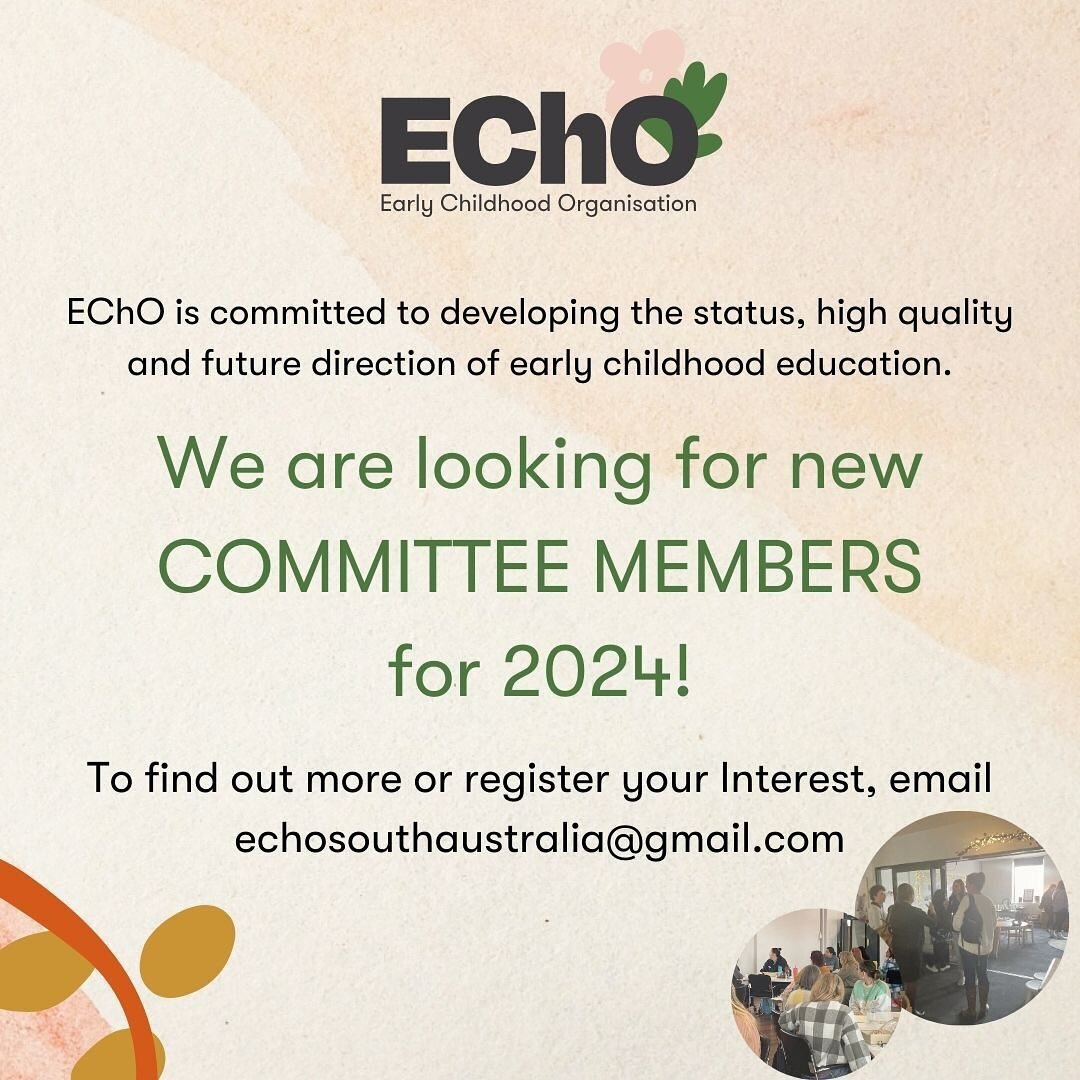 Are you looking for a group of likeminded educators? A space to develop your teaching philosophies and pedagogies in a safe and welcoming space? Then look no further! 

✨ EChO are seeking nominations for new 2024 Committee Members ✨

To find out more