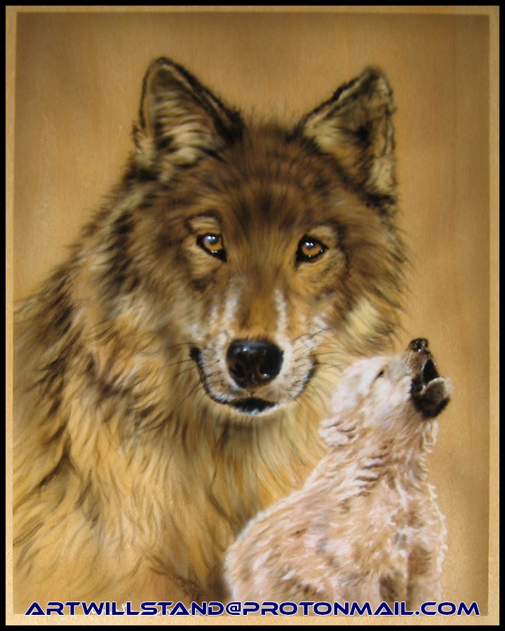 Wolf with baby on wood.png