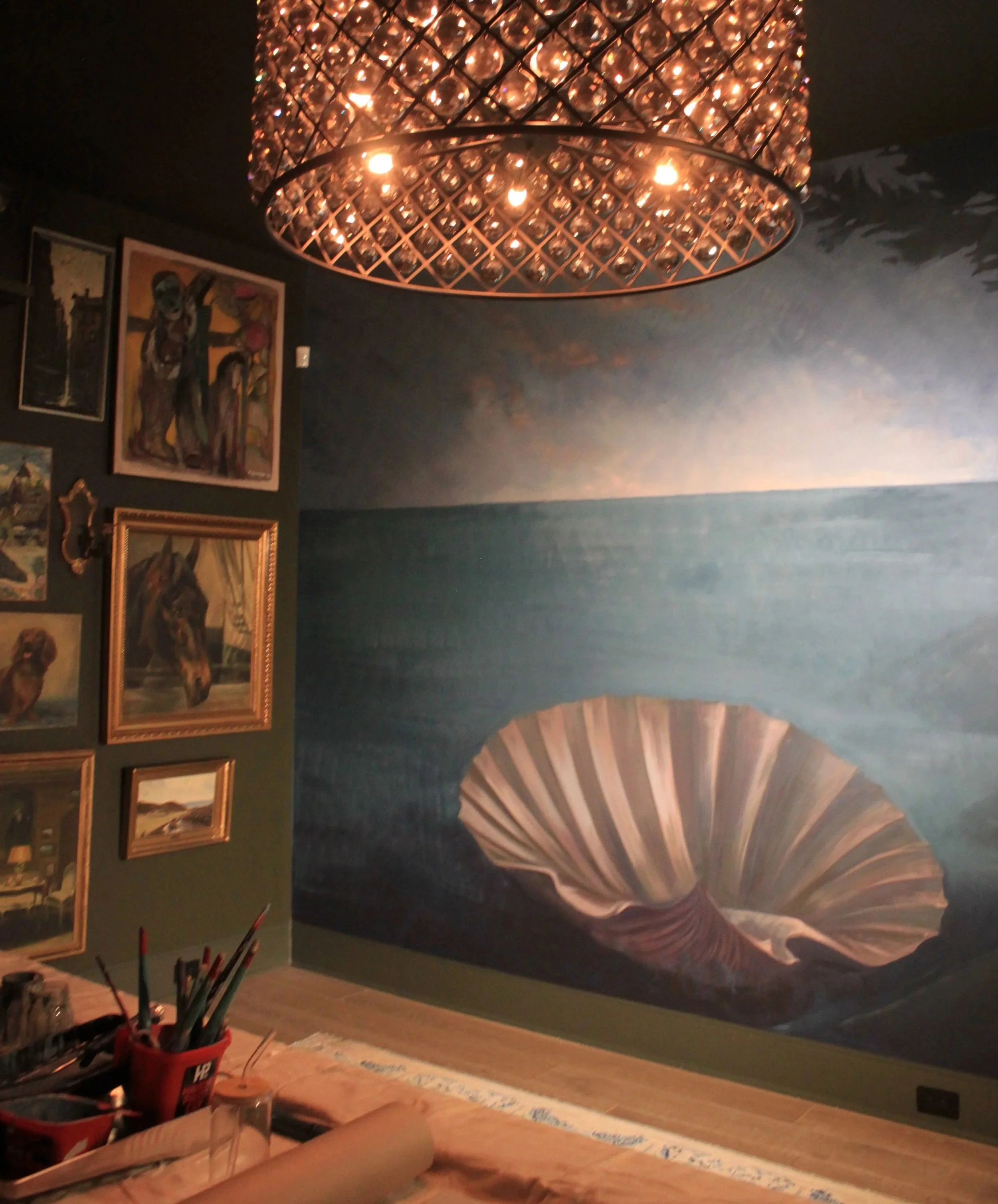 Residential mural, Nashville TN, inspired by the Birth of Venus, 10x14ft, 2025