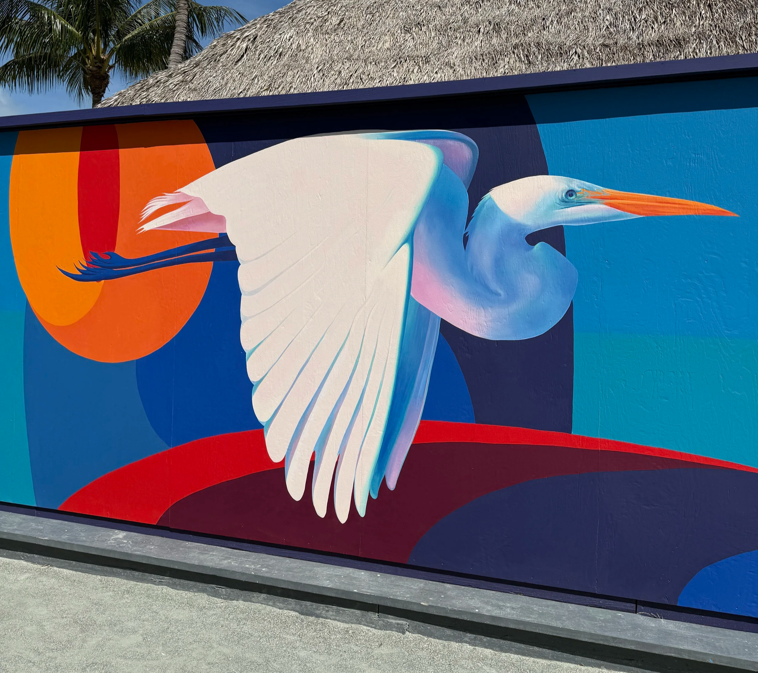 Close-up of "In Flight," Commissioned Mural, Three Waters Resort, Islamorada FL, 8x60ft, 2025