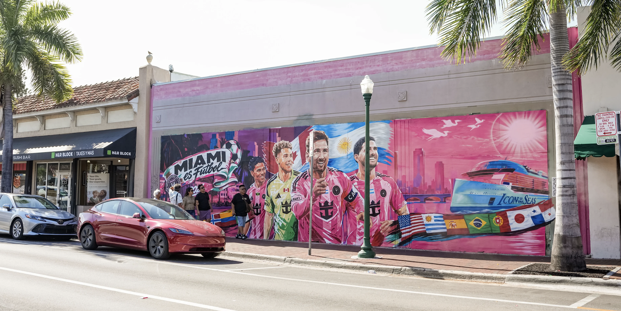 MIAMI ES FUTBOL, assisted artist DISEM305 on portraits, Calle Ocho, Little Havana, Miami FL 2026