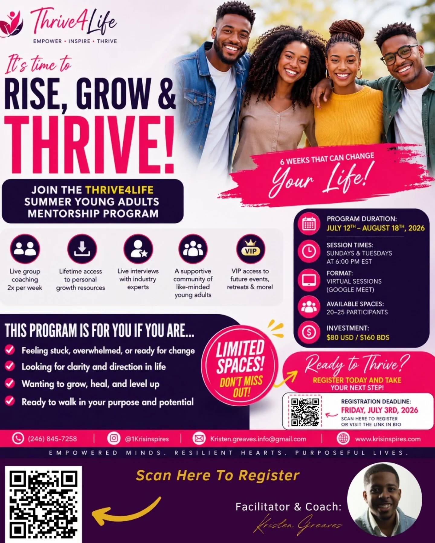 If you've been feeling stuck, overwhelmed, uncertain about your next steps, or simply ready to grow, this may be the opportunity you've been looking for.

Over 6 transformational weeks, you'll gain practical tools, coaching, community, and guidance t