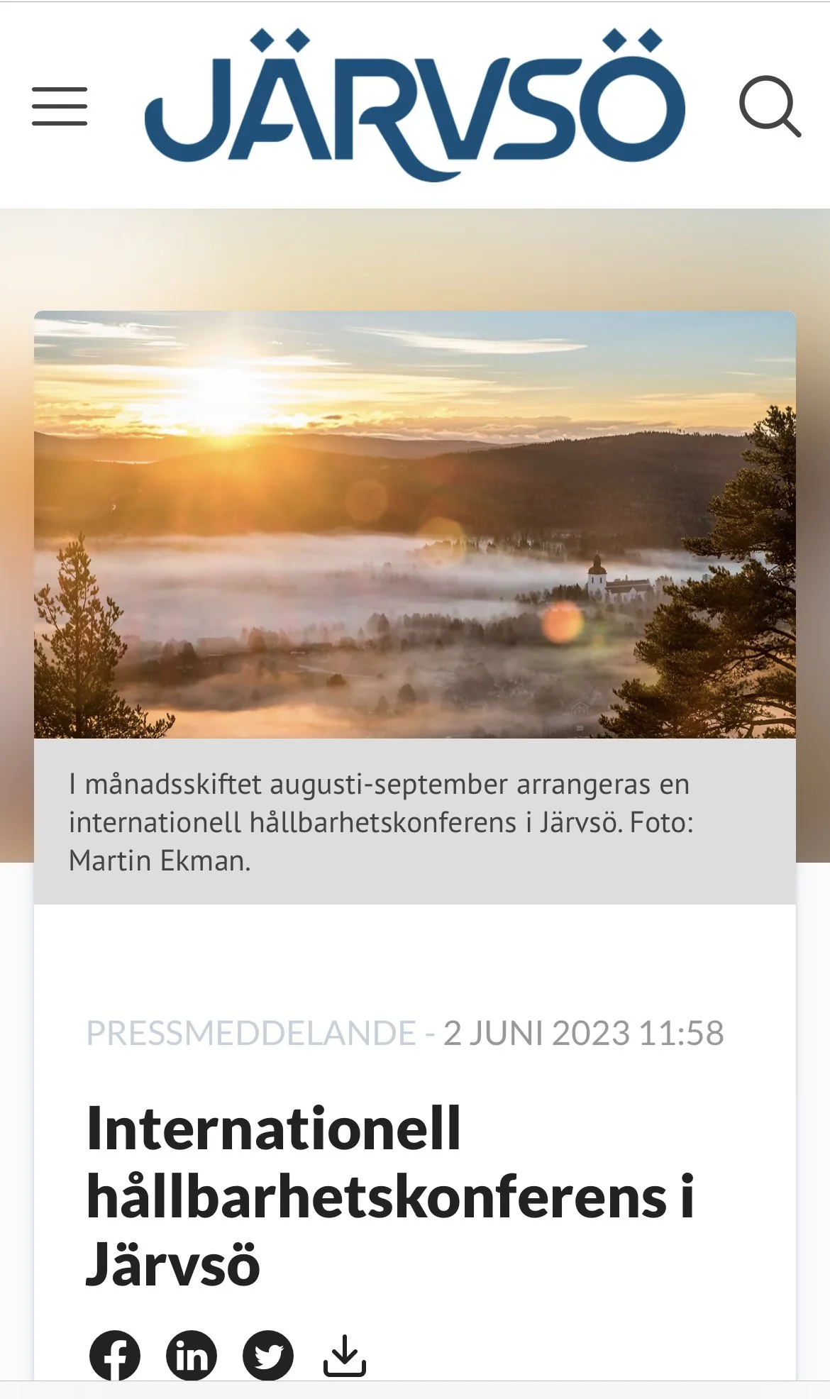 Internationell hållbarhetskonferens till Järvsö!