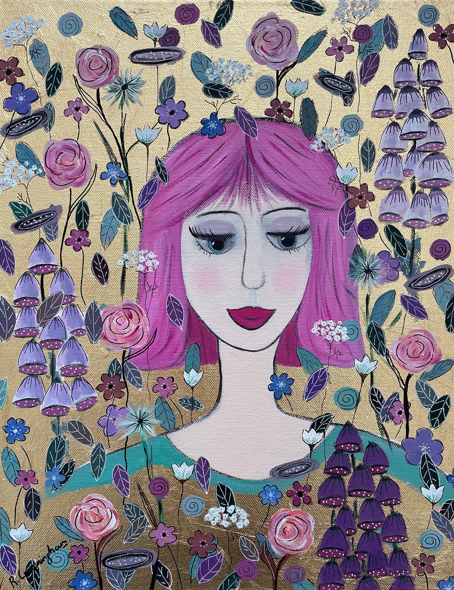 FlowerGirl4.RC.£300.35x46cm_Acrylic&GoldLeafOnCanvas.jpeg