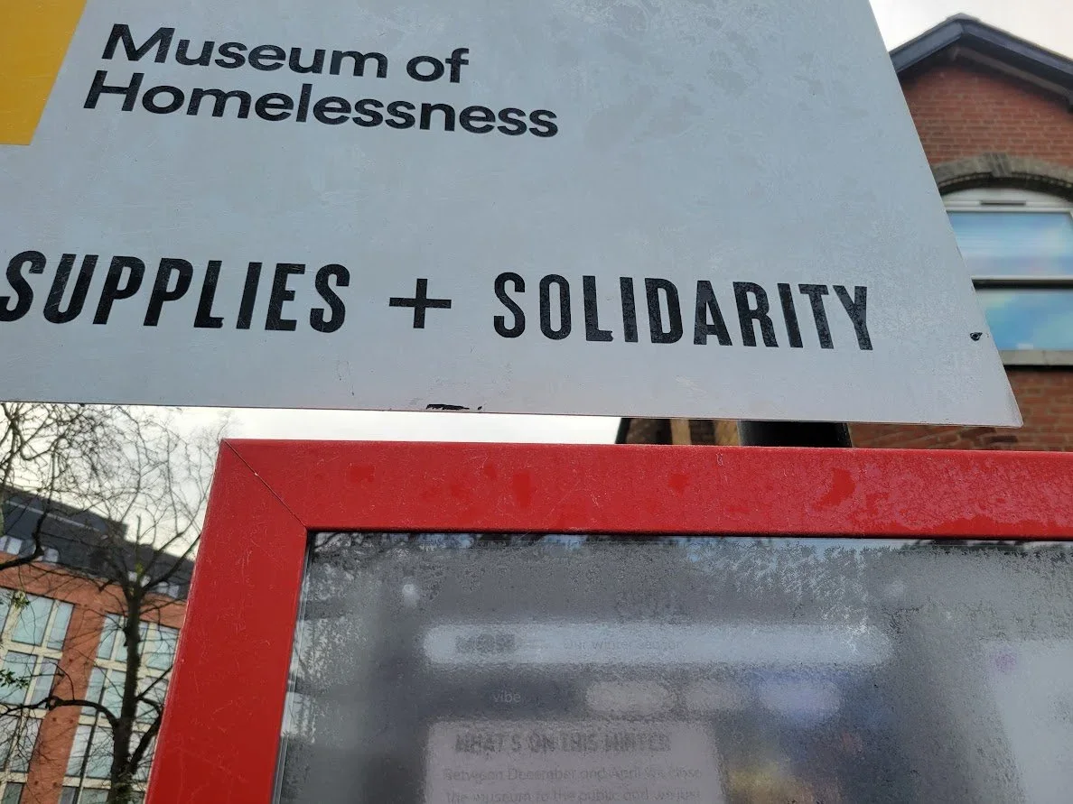 A picture of the museum's sign in the frost on a winter's morning