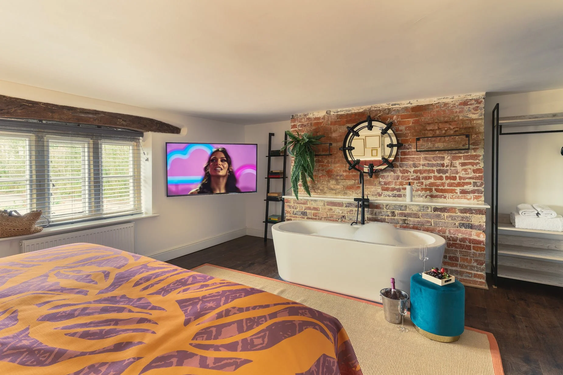 Master bedroom with free standing bath