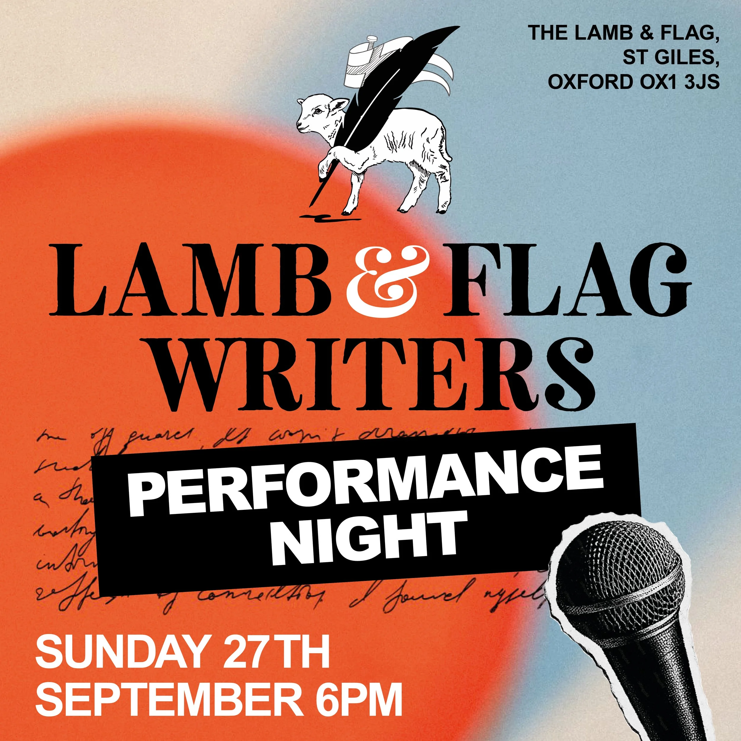 MONTHLY WRITERS' PERFORMANCE NIGHT | winners of month's Flash Fiction & Poetry Open Mic |  Lamb & Flag, Oxford | Sunday 27th September 6–8.30pm