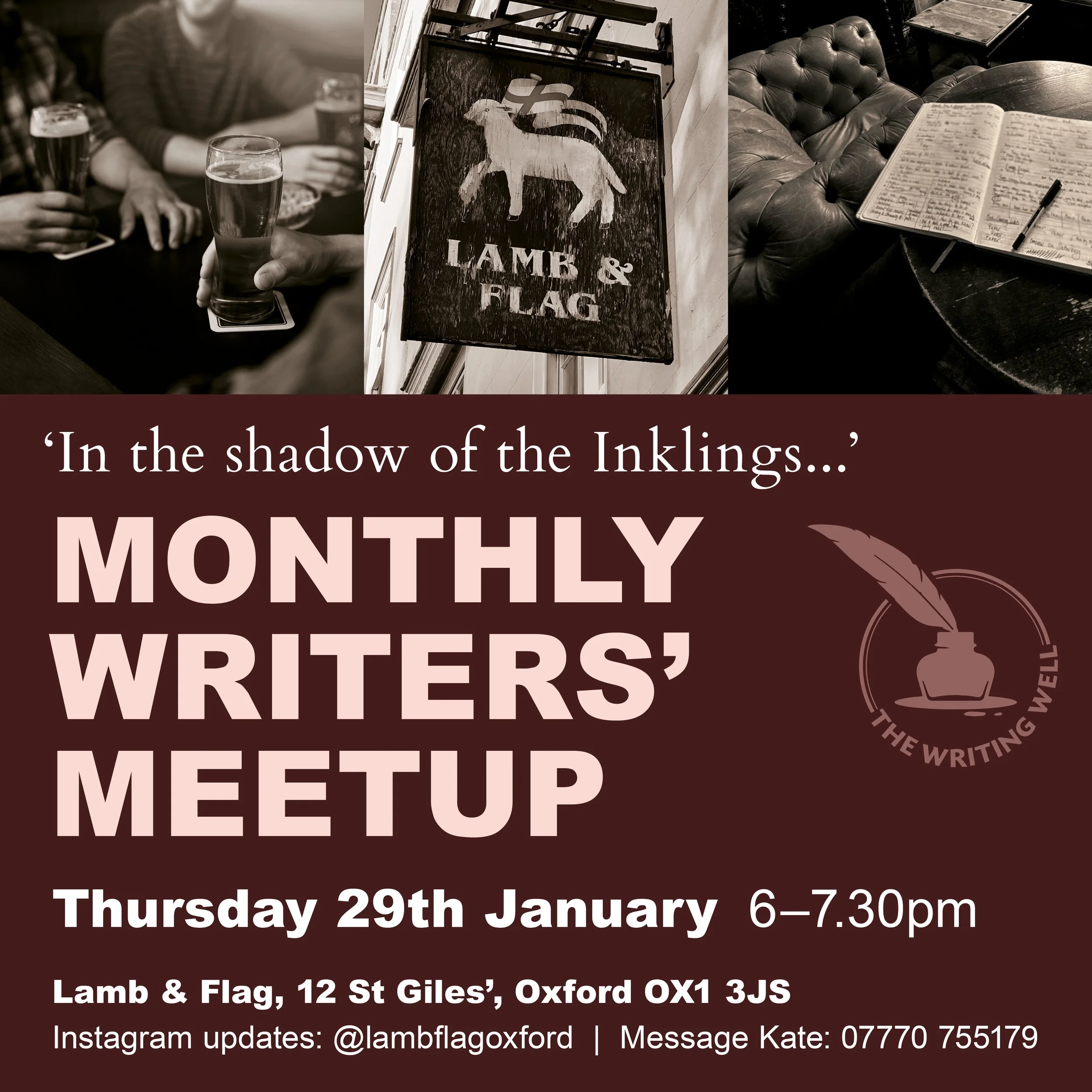 MONTHLY WRITERS' MEET UP |  Lamb & Flag, Oxford | Thursday 29th January 6–7.30pm