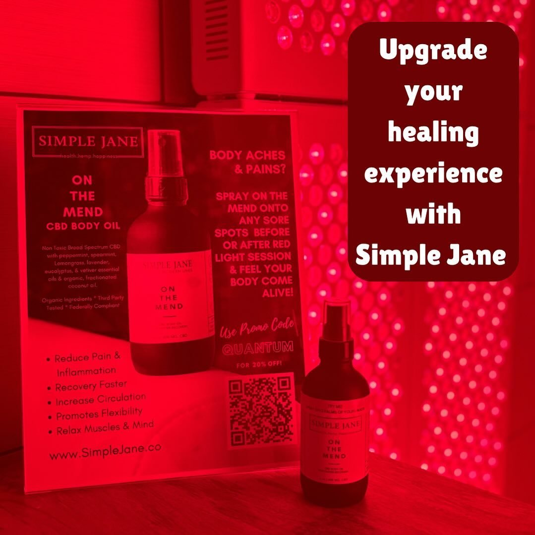 For a limited time, all Quantum Red members can add a complimentary dose of &ldquo;On The Mend&rdquo; by @simplejaneco to their Red Light Therapy treatments for a double dose of relaxation and pain relief. 

CBD, or cannabidiol, is a compound derived