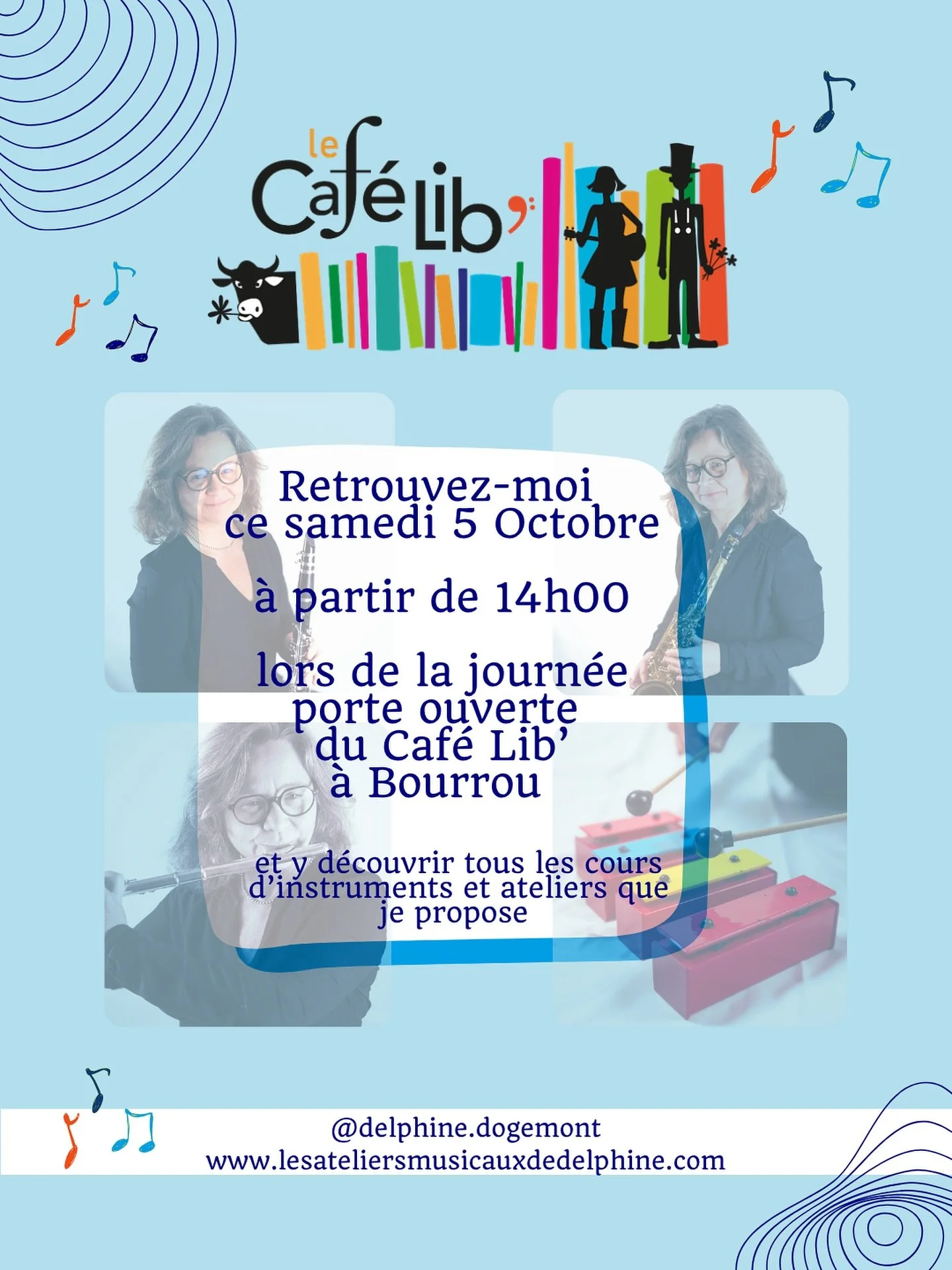 Je serai pr&eacute;sente lors de la journ&eacute;e portes ouvertes 

📍au @lecafelib  &agrave; Bourrou
🗓️ samedi 5 octobre 
⏰ &agrave; partir de 14 heures.

Vous &ecirc;tes les bienvenus pour venir &eacute;changer avec moi et d&eacute;couvrir mes di