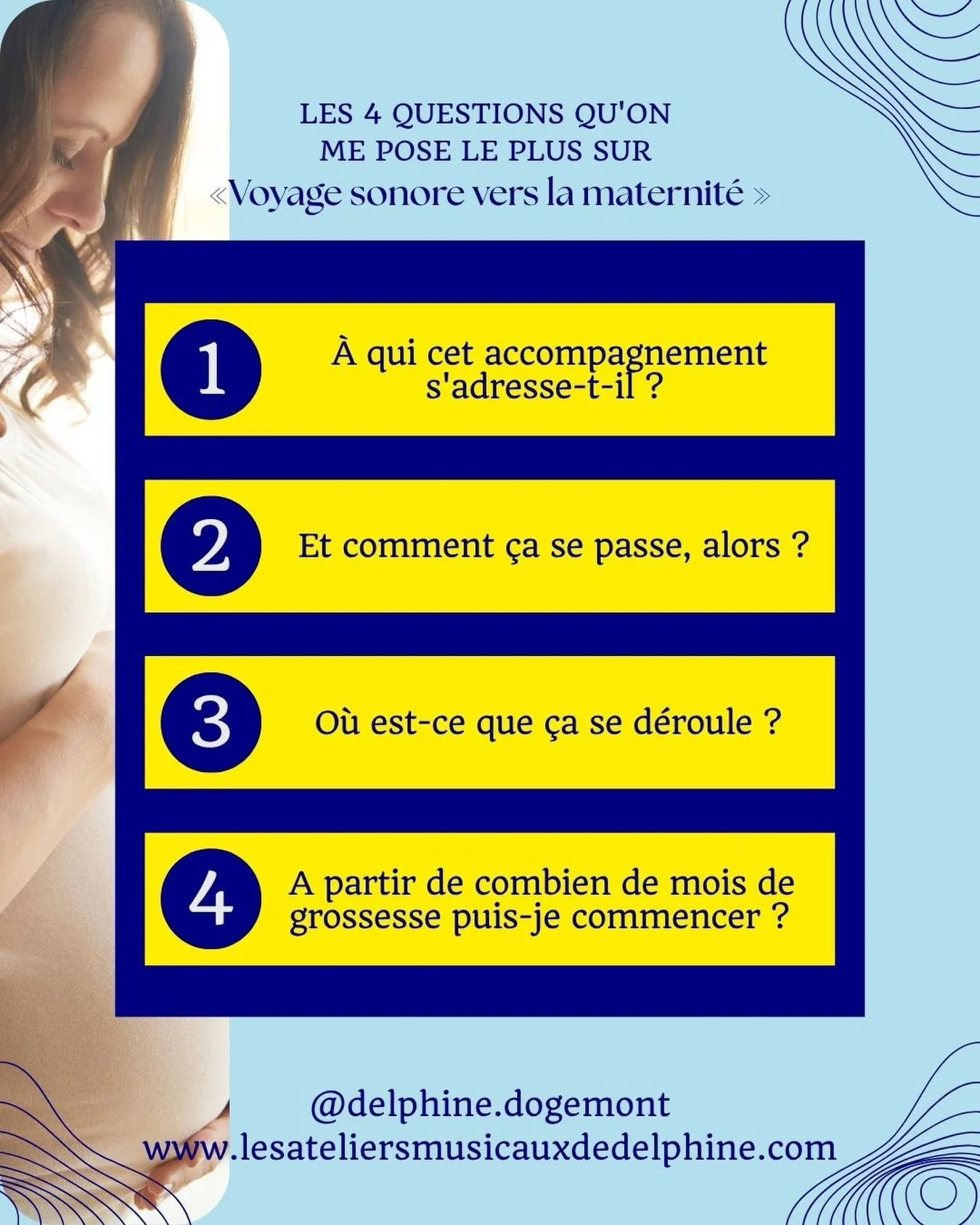 Les questions qu&rsquo;on me pose le plus sur &laquo; Voyage sonore vers la maternit&eacute; &raquo; 

🌻 &Agrave; qui s&rsquo;adresse cet accompagnement ? Toutes les futures mamans (et le Co-parent qui le souhaite 😉)
🌻Et comment &ccedil;a se passe
