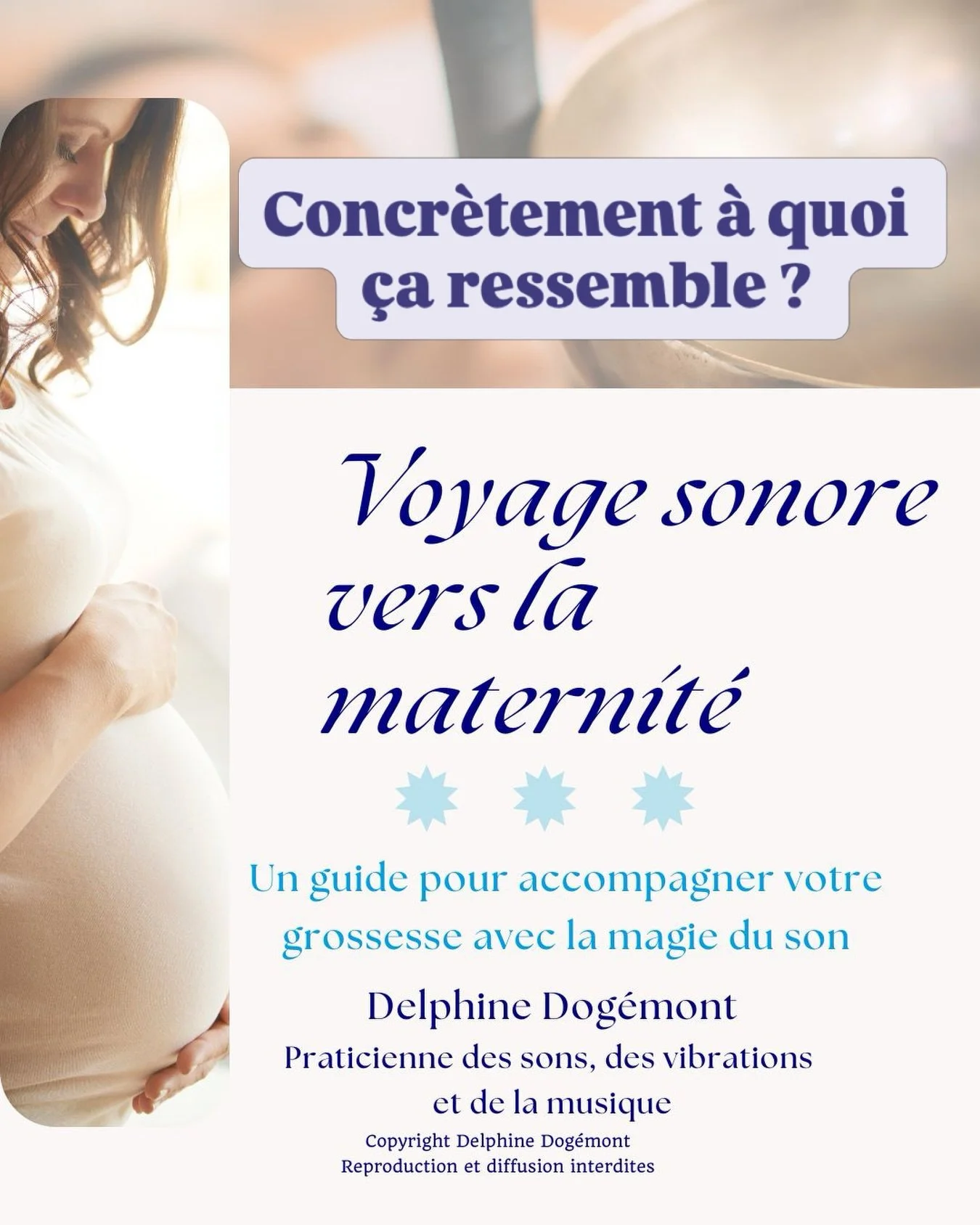 &laquo;&nbsp;Voyage sonore vers la maternit&eacute; &laquo;&nbsp;Concr&egrave;tement, &agrave; quoi &ccedil;a ressemble ? 

🦋 1 Livret PDF, 
🦋 4 modules (l&acirc;cher-prise, connexion &agrave; b&eacute;b&eacute;, pouvoir des sons et vibrations, rit