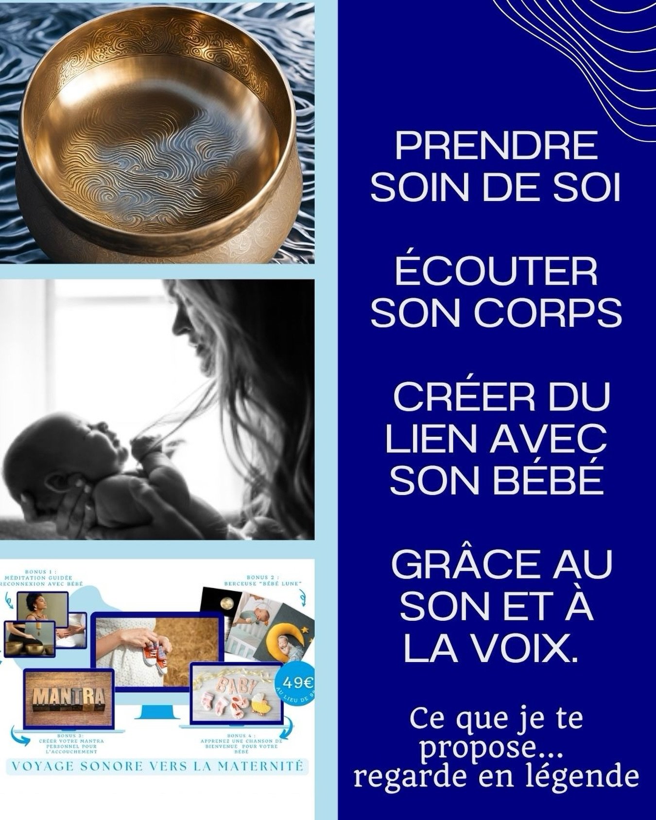 Pour cette rentr&eacute;e, j&rsquo;ai envie de te proposer un fil conducteur : prendre soin de soi, &eacute;couter son corps et cr&eacute;er du lien avec son b&eacute;b&eacute; gr&acirc;ce au son et &agrave; la voix. 

En septembre, tu  pourras me re