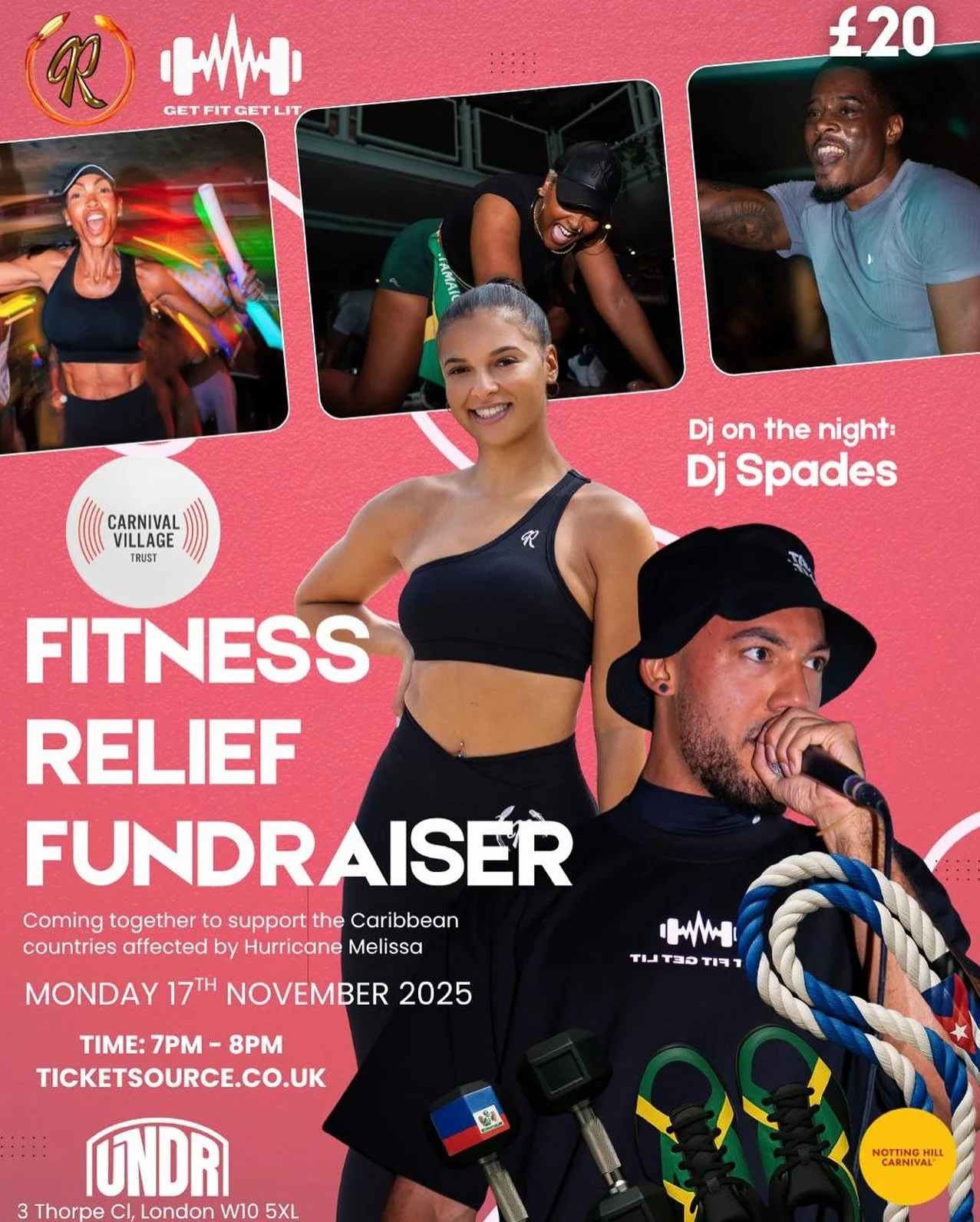 Sweat with purpose. Move with love. Give with intention.

Join us on Monday 17th November for a powerful fitness session filled with Carnival energy raising urgent funds for Caribbean communities impacted by Hurricane Melissa.

From Cuba to Haiti to 