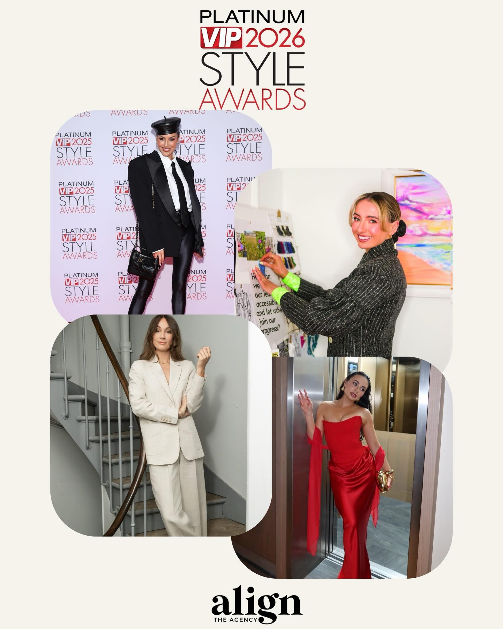 And the nominee&rsquo;s are&hellip;. 🏆

Delighted to see FOUR of our incredible Align The Agency Talent &amp; Clients nominated in this year&rsquo;s @vip.magazine @platinumexperthair Style Awards!👠⭐️

@sosueme_ie has been nominated for Most Stylish