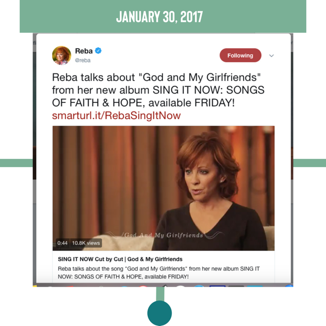 Reba tweets a video introduction of why the time was finally right for her to record "God and My Girlfriends."