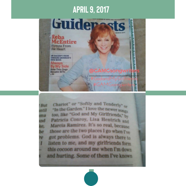 "I Spy" Reba's mention of "God and My Girlfriends" in the March issue of GUIDEPOSTS . .. my sister shared it with me because she found it in her mailbox! (That would be 'cuz she happens to have a subscription to the magazine) ;-)