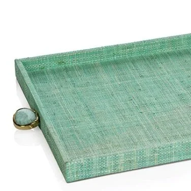 Raffia Palm Tray with Stone Accent - Jade - Large