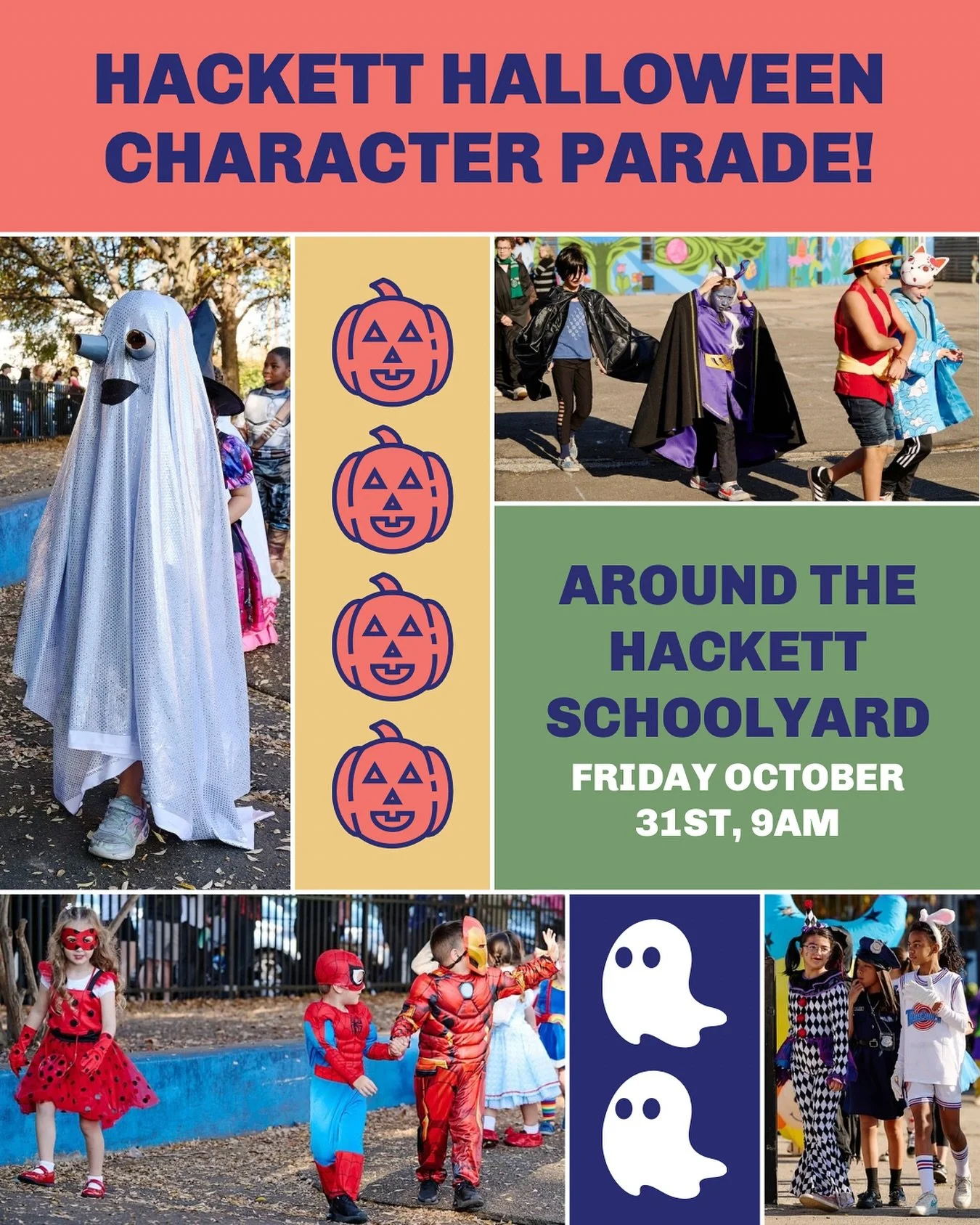 Hackett’s Annual Character Parade is this Friday, October 31st at 9AM!!! ๐๐ป๐๐ง‍โ๏ธ๐ง๐ฆ Come and cheer on our kiddos!
 Due to the construction in our schoolyard, our parade will look a little different this year. We are asking parents to f