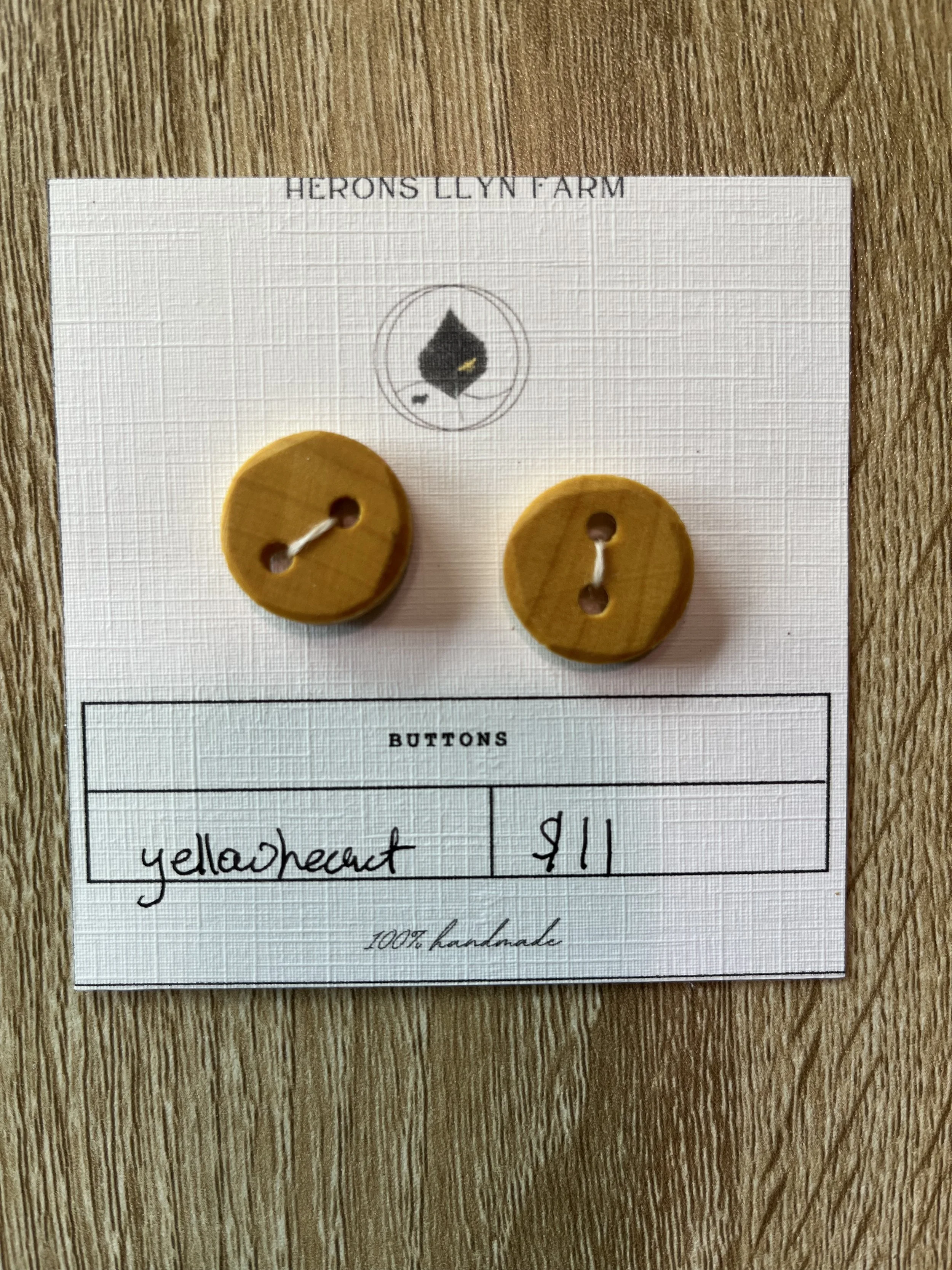 Yellow heart handmade buttons 3/4 inch