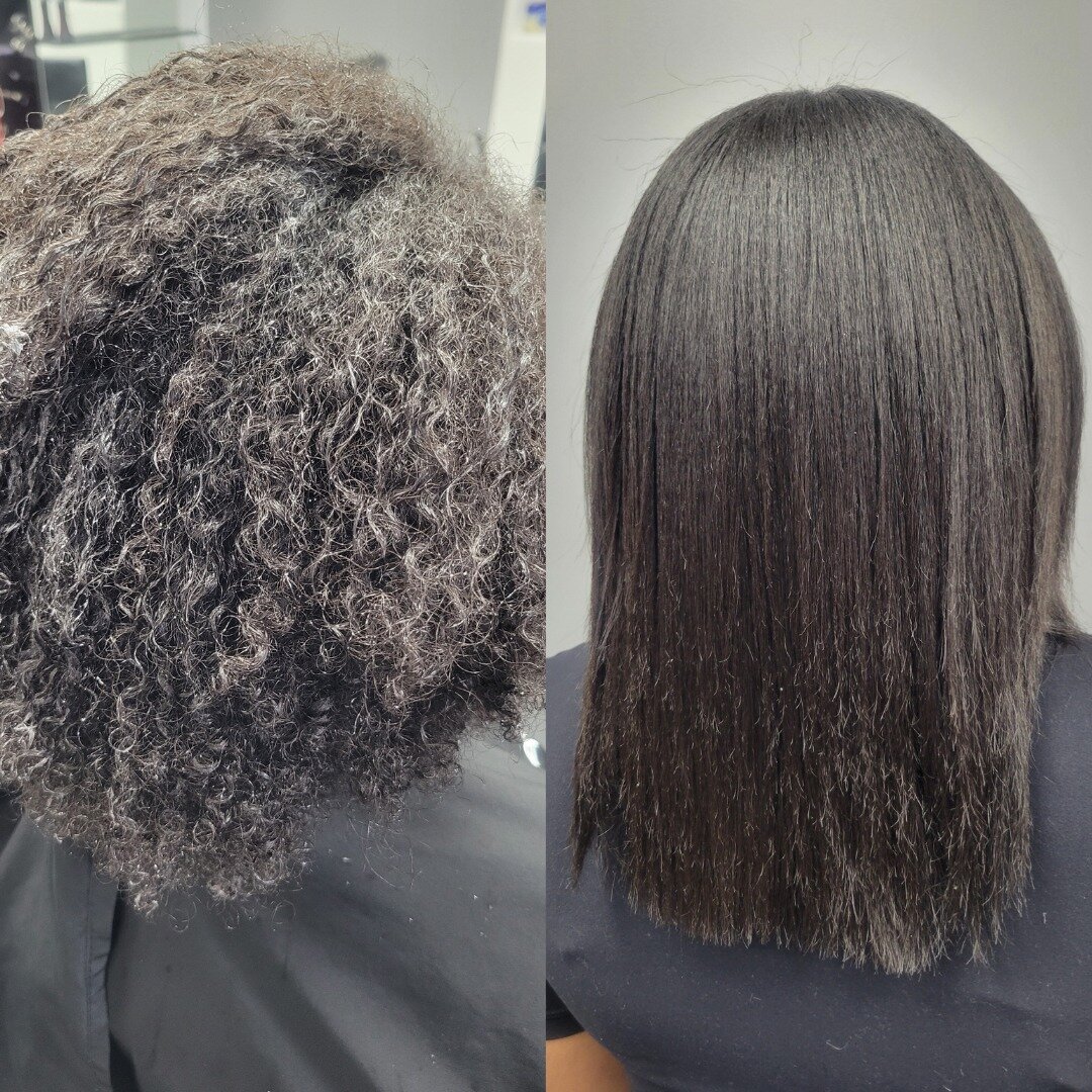 Check out this stunning before and after of our type 4b hair straightening session. 😍From beautiful curls to silky smooth elegance, our salon works wonders for all hair types. #HairTransformation #StraightHair #NaturalHairJourney&quot;😍

This was d