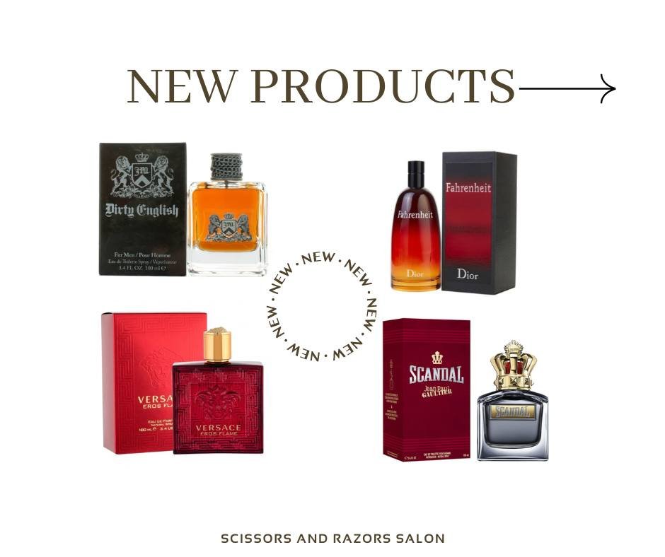 New Product Alert 😍 Now Selling an exclusive line of Designer Fragrances ! Juicy Couture Dirty English, Dior Fahrenheit, Versace Eros Flame and Jean Paul Gaultier Scandal ! 😍🩷Visit us today to find your perfect scent. #ScentOfStyle #SalonEssential