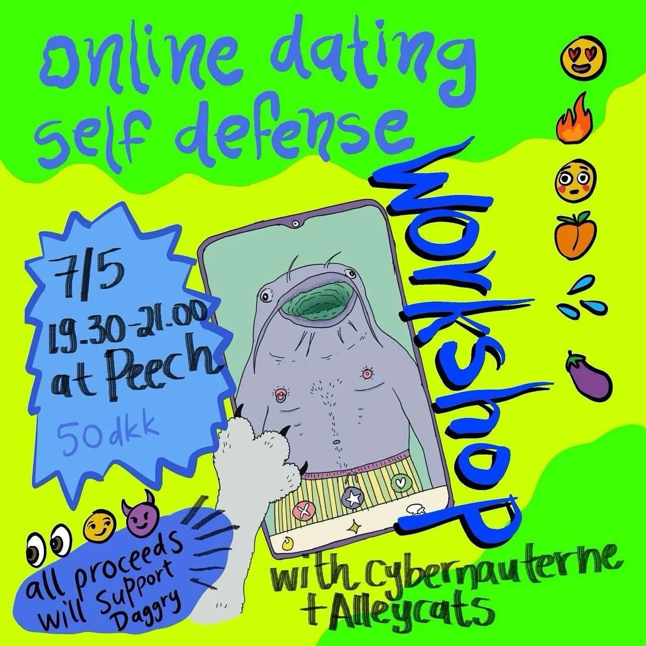 Heyyy there 🌶️ you really don't want to miss out this cool on-line dating workshop hosted @peech_dk ❤️&zwj;🔥 
Find more details on their website ❤️
You get a cool zine and helping Daggry at the same time 🌟