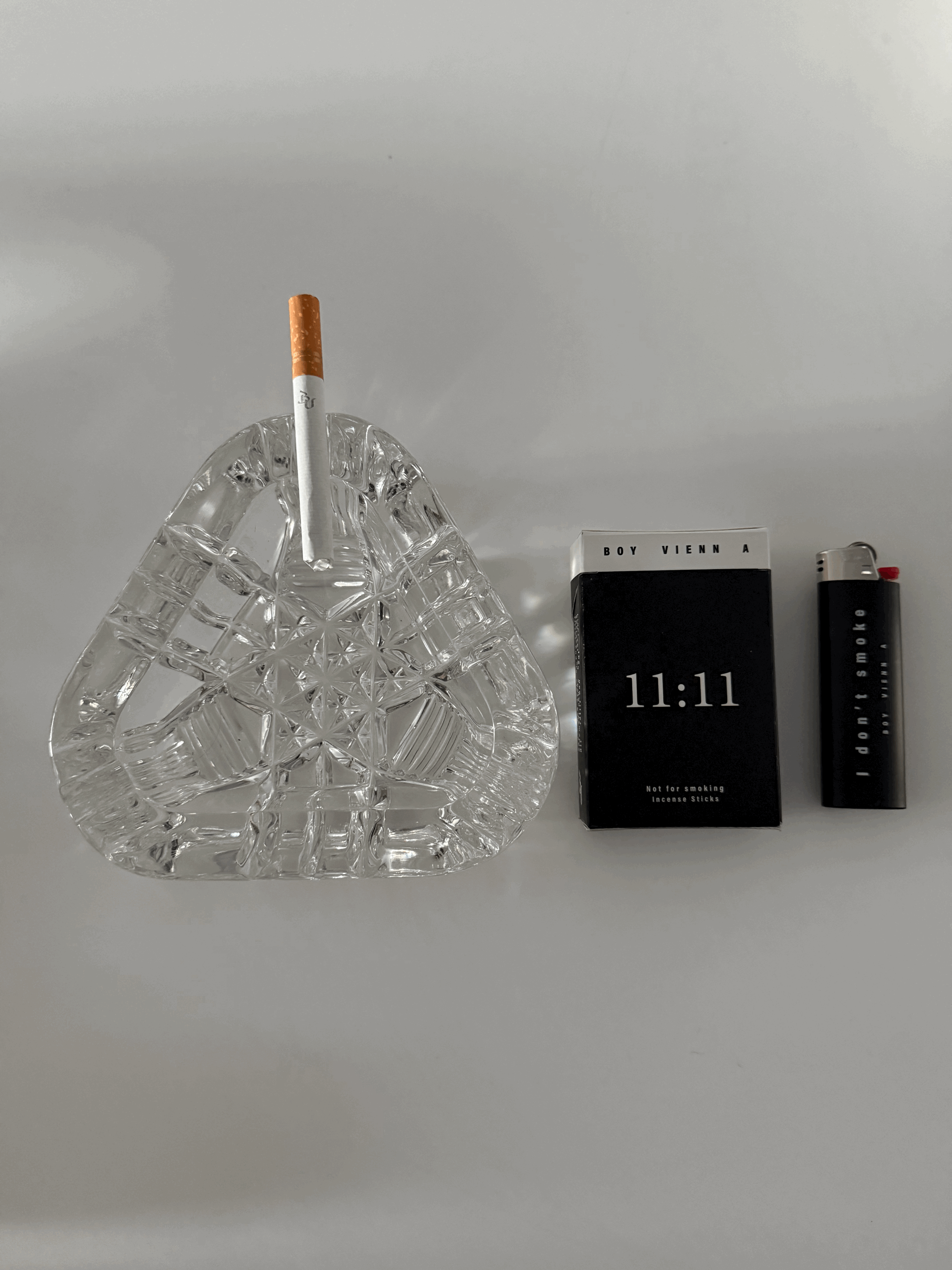 Vintage Glass Triangle Ashtray  + 11:11 Incense Sticks Starter Kit