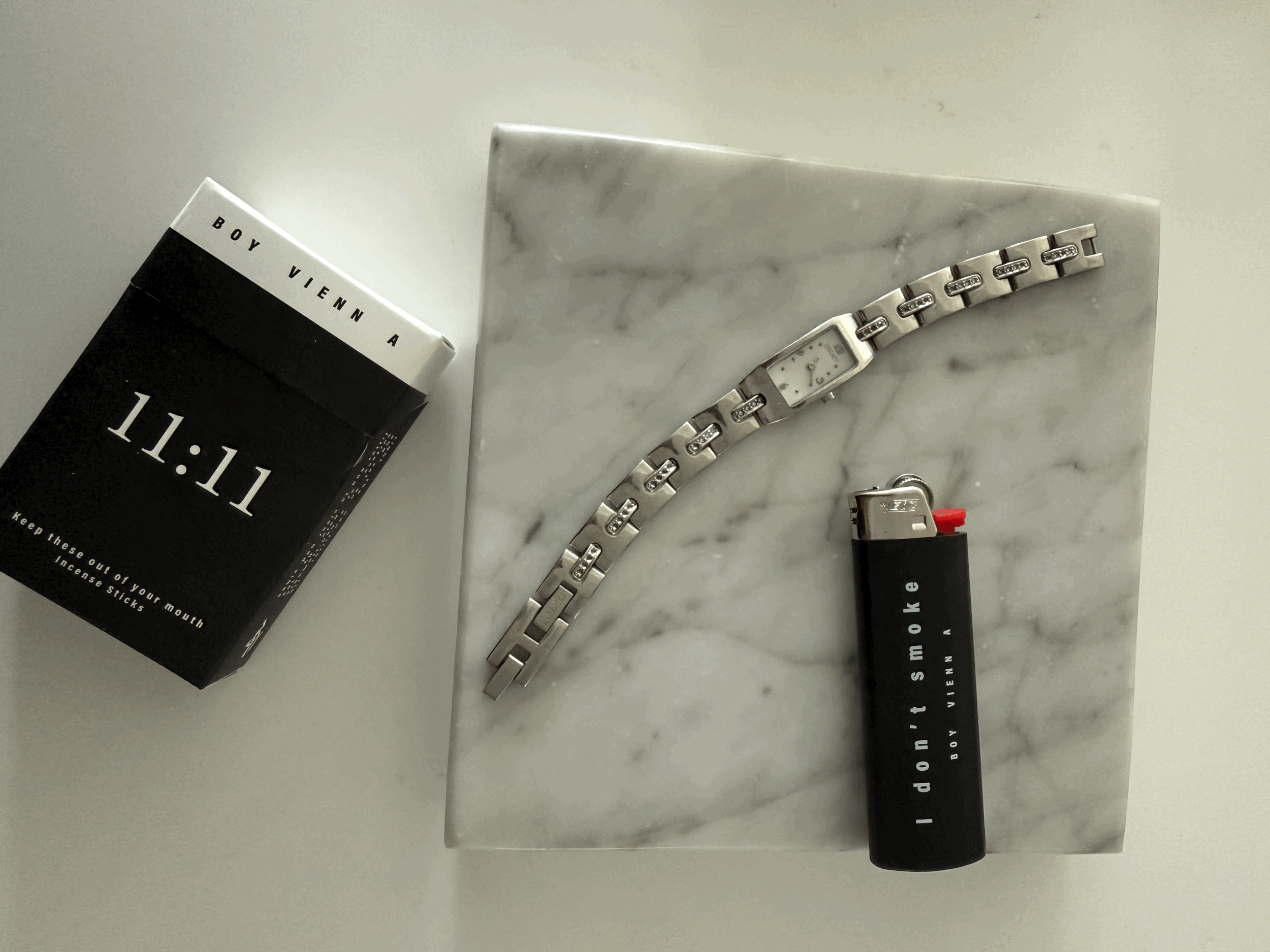DKNY Rhinestone Silver Y2K Bracelet Watch Incense and Lighter Set