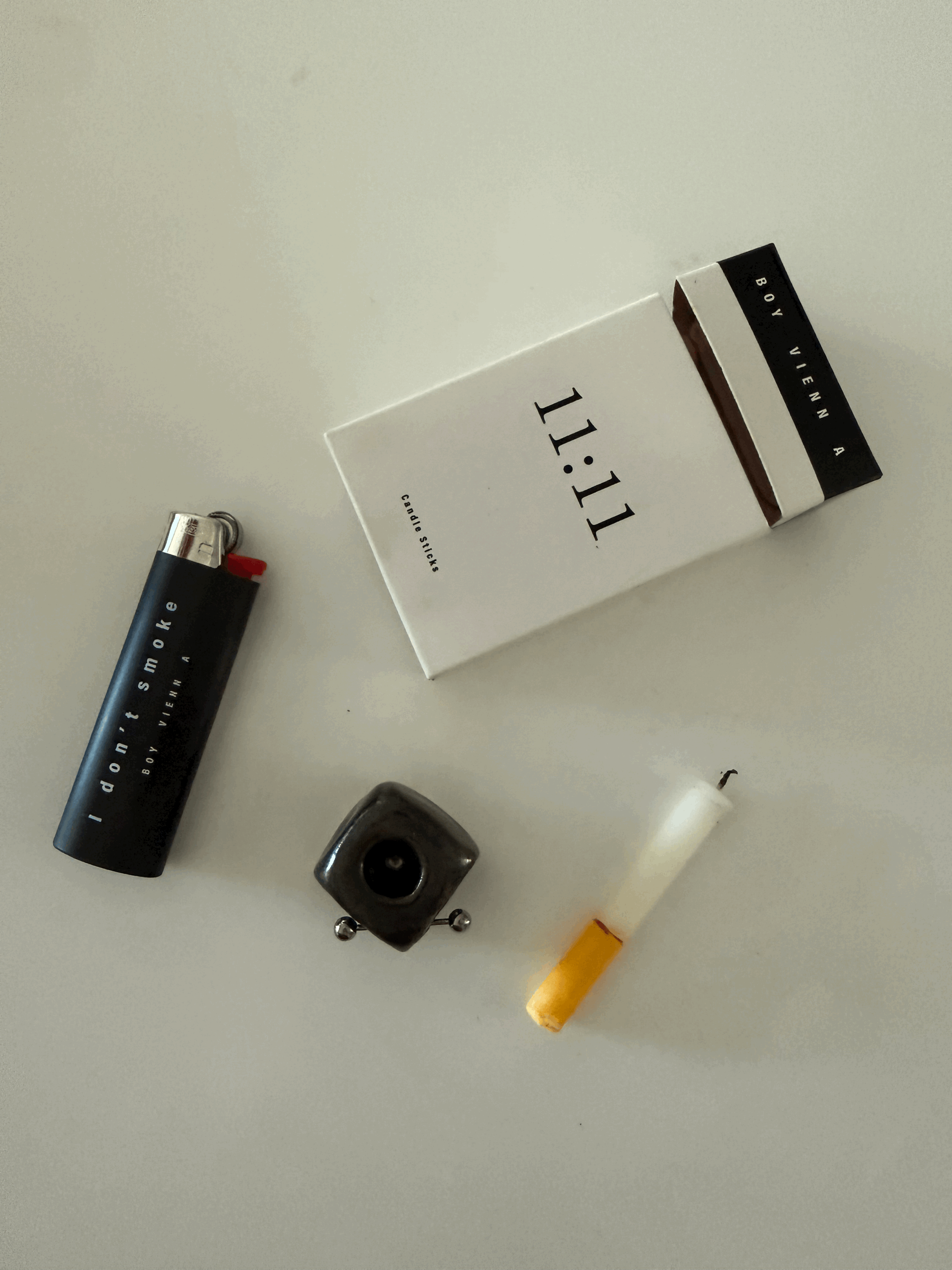 11:11 Cigarette Shaped Candles Pierced Holder and Lighter Set - Vanilla
