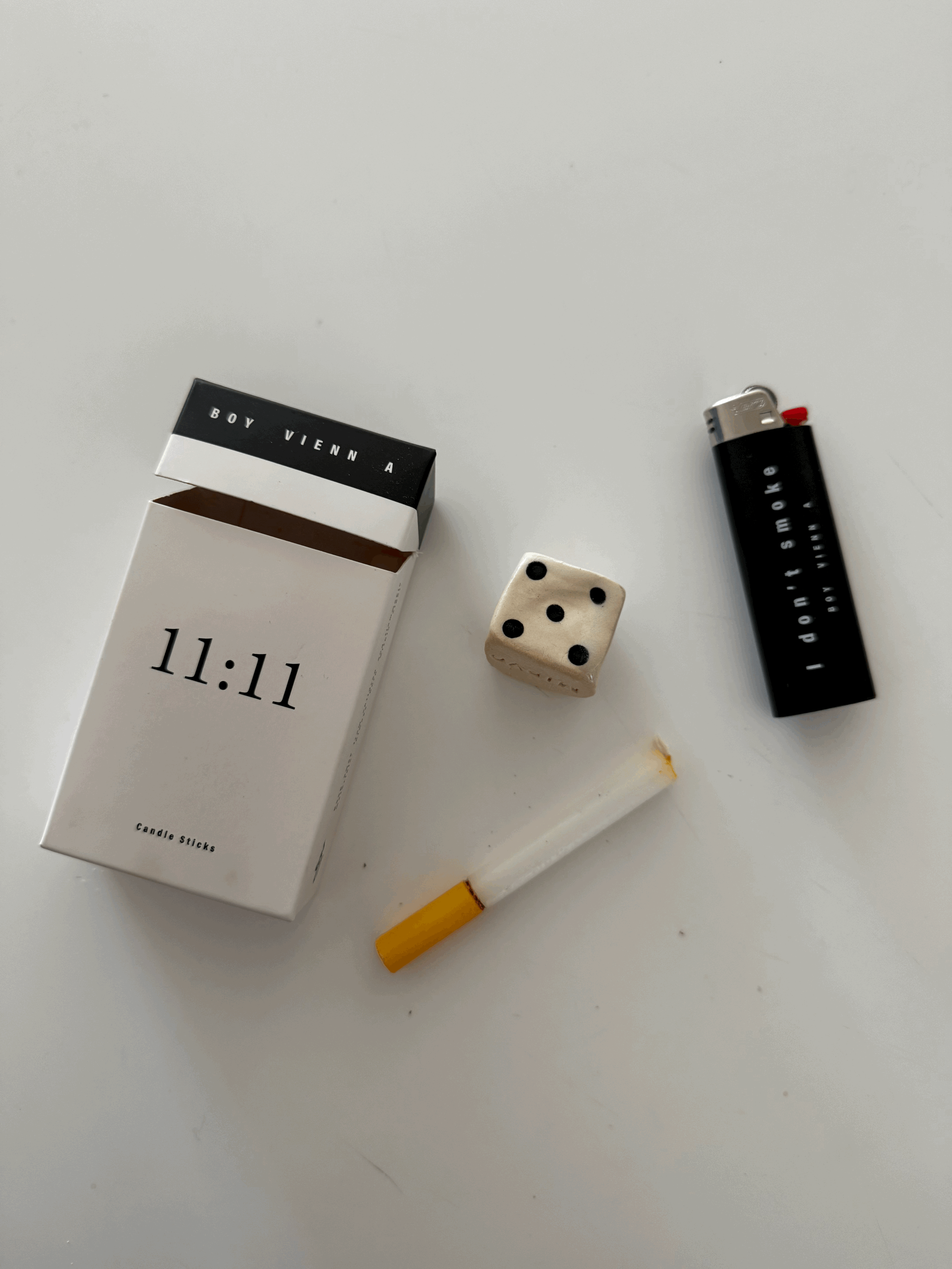 11:11 Cigarette Shaped Candles Dice and Lighter Set - Vanilla
